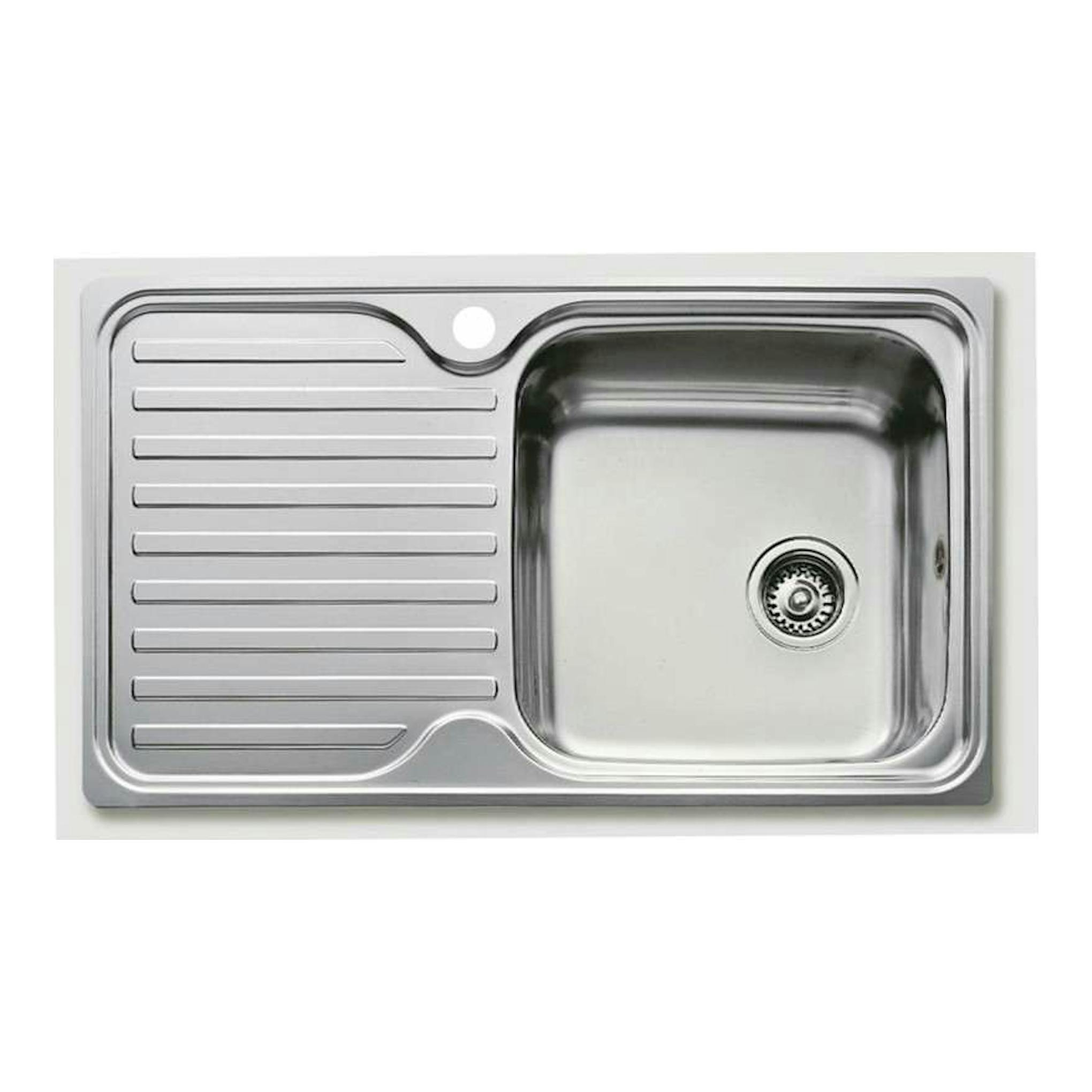 Fregadero Teka CLASSIC 1C 1E izquierda, acero inoxidable, vista superior, escurridor a la izquierda.