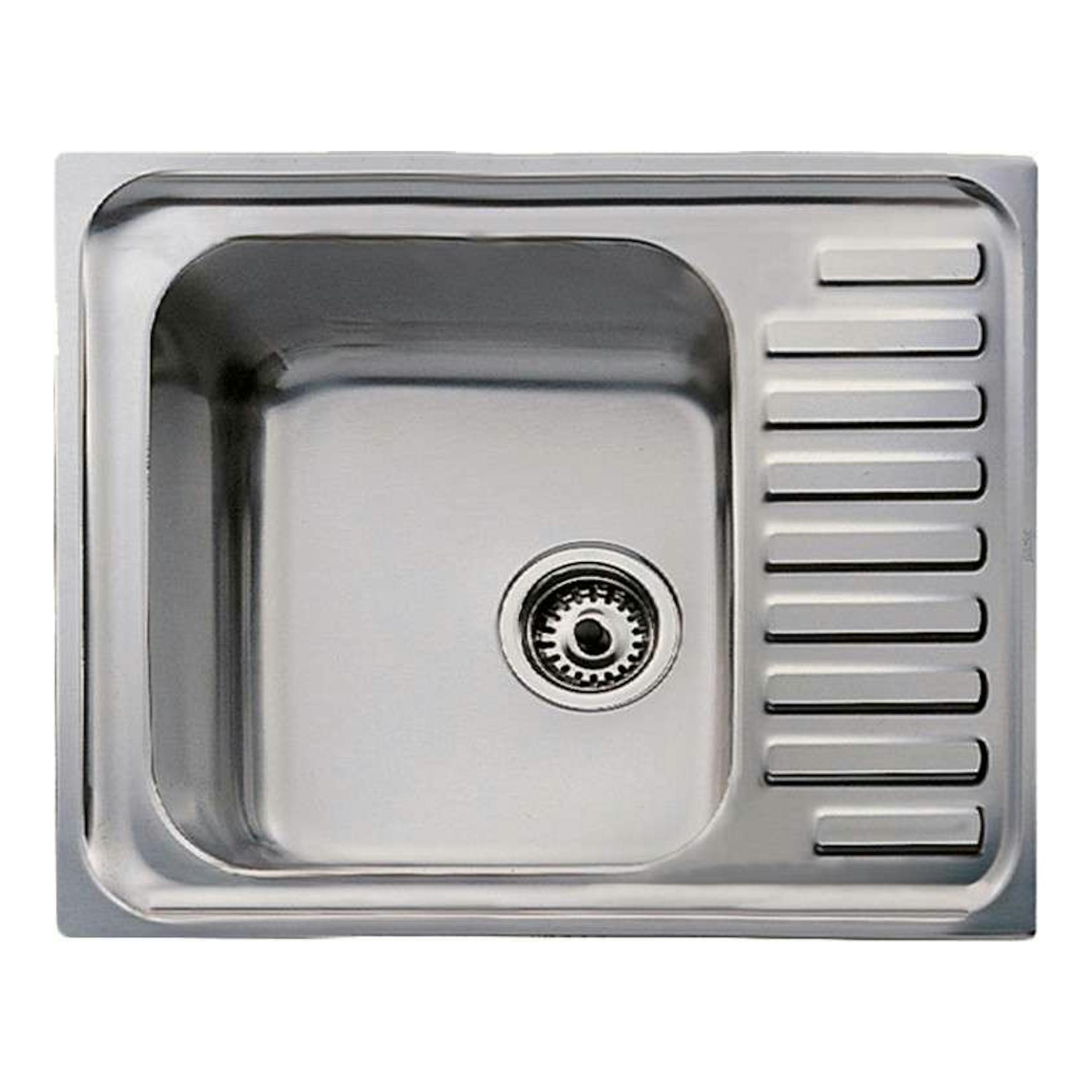 Fregadero Teka CLASSIC 1C de acero inoxidable, vista superior, reversible, con cubeta a la izquierda y escurridor a la derecha.