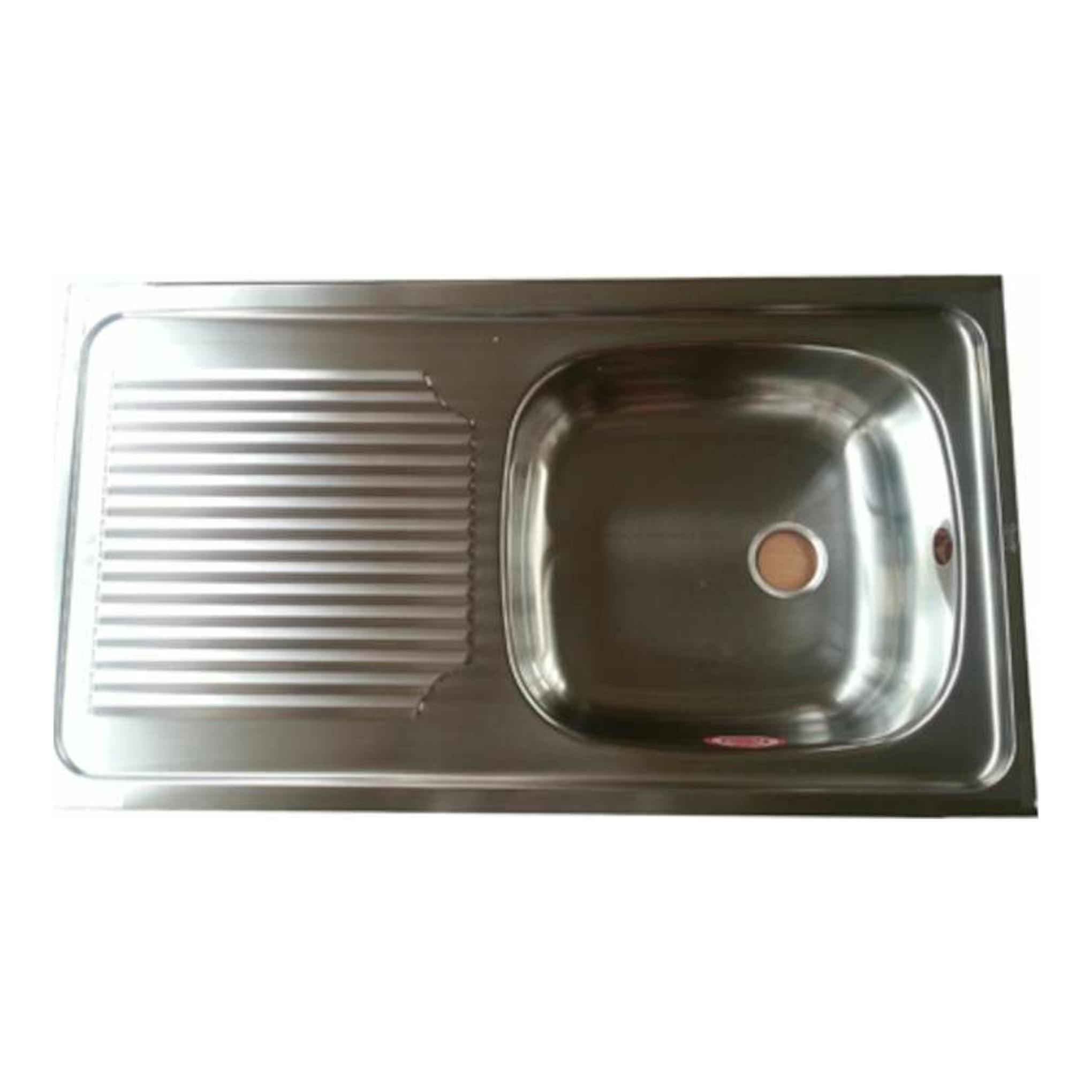 Fregadero Teka E-50 1C 1E reversible de acero inoxidable, vista superior, escurridor izquierdo y cubeta derecha.