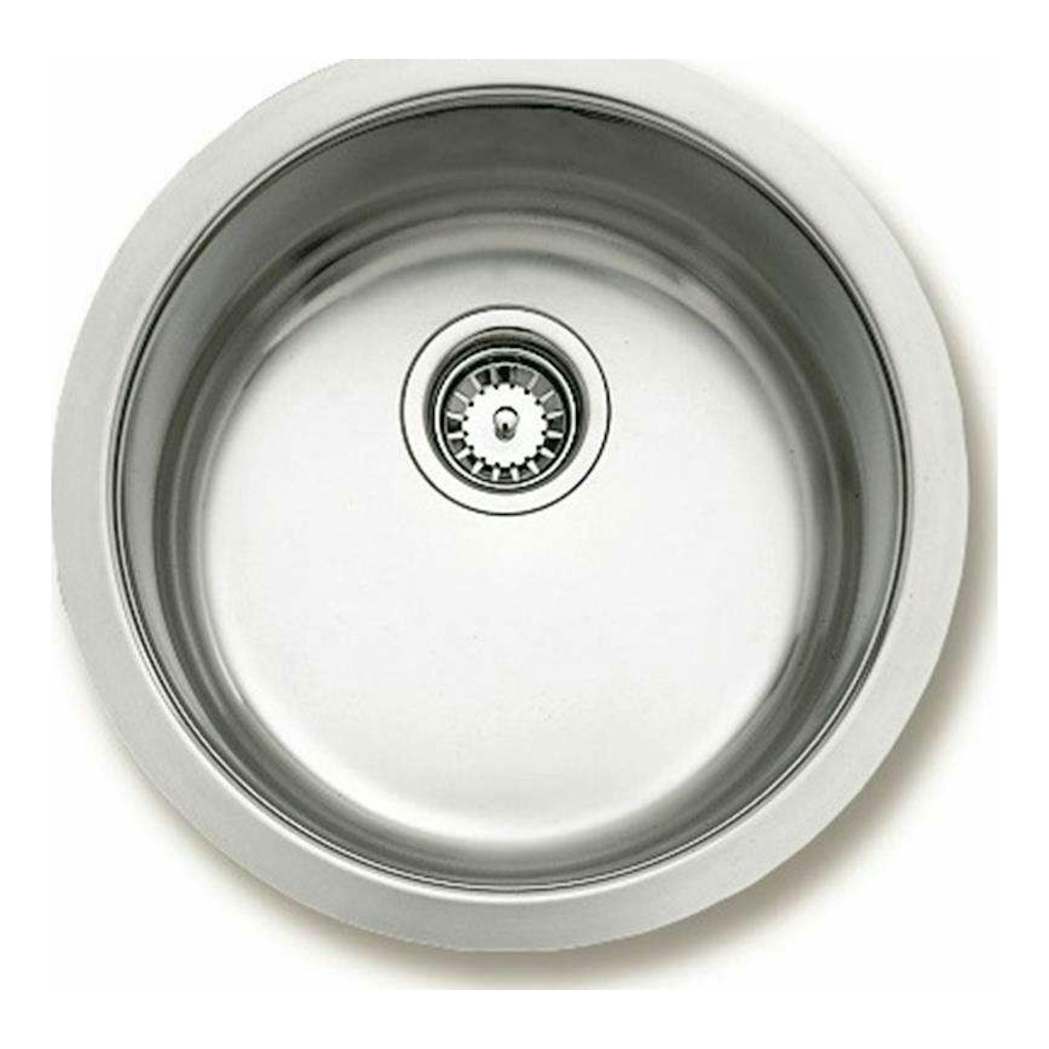 Fregadero Teka ERC 45 1C de acero inoxidable, vista cenital de cubeta redonda con desagüe central.