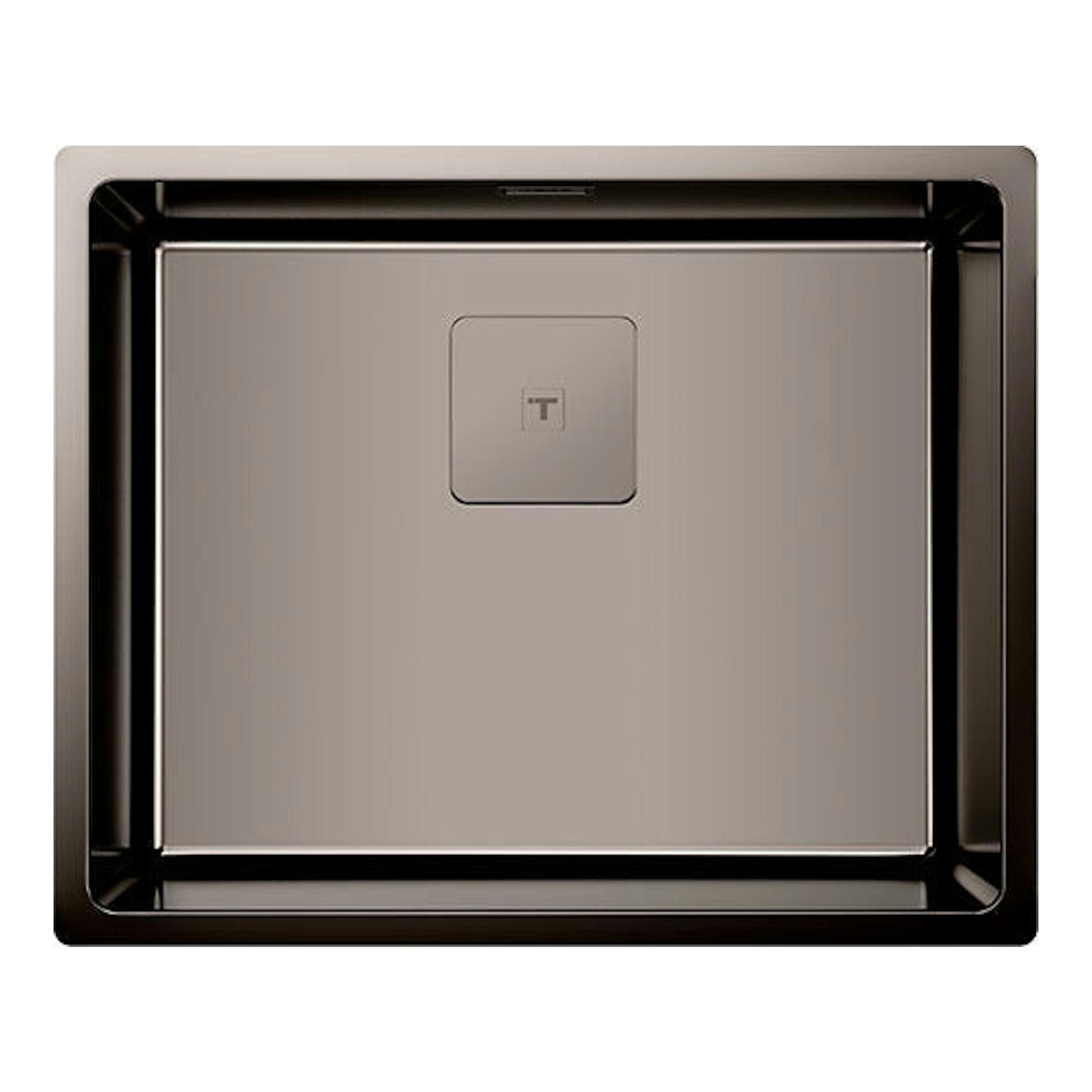 Fregadero Teka FlexLinea RS15 50.40 Titanium, vista cenital, cuadrado, color titanio con borde negro.