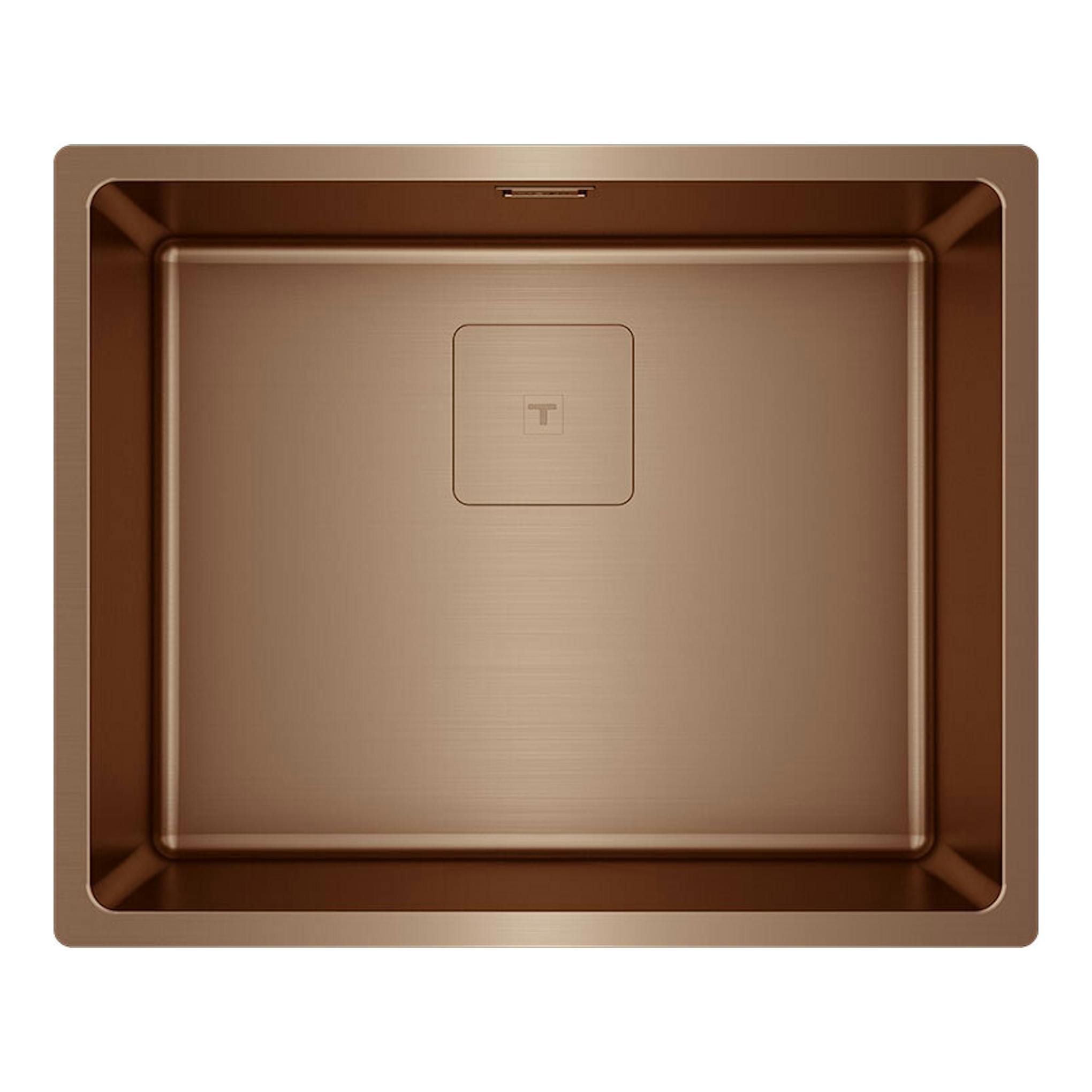 Fregadero Teka FlexLinea RS15 50.40 color cobre, vista superior, con cuba cuadrada.