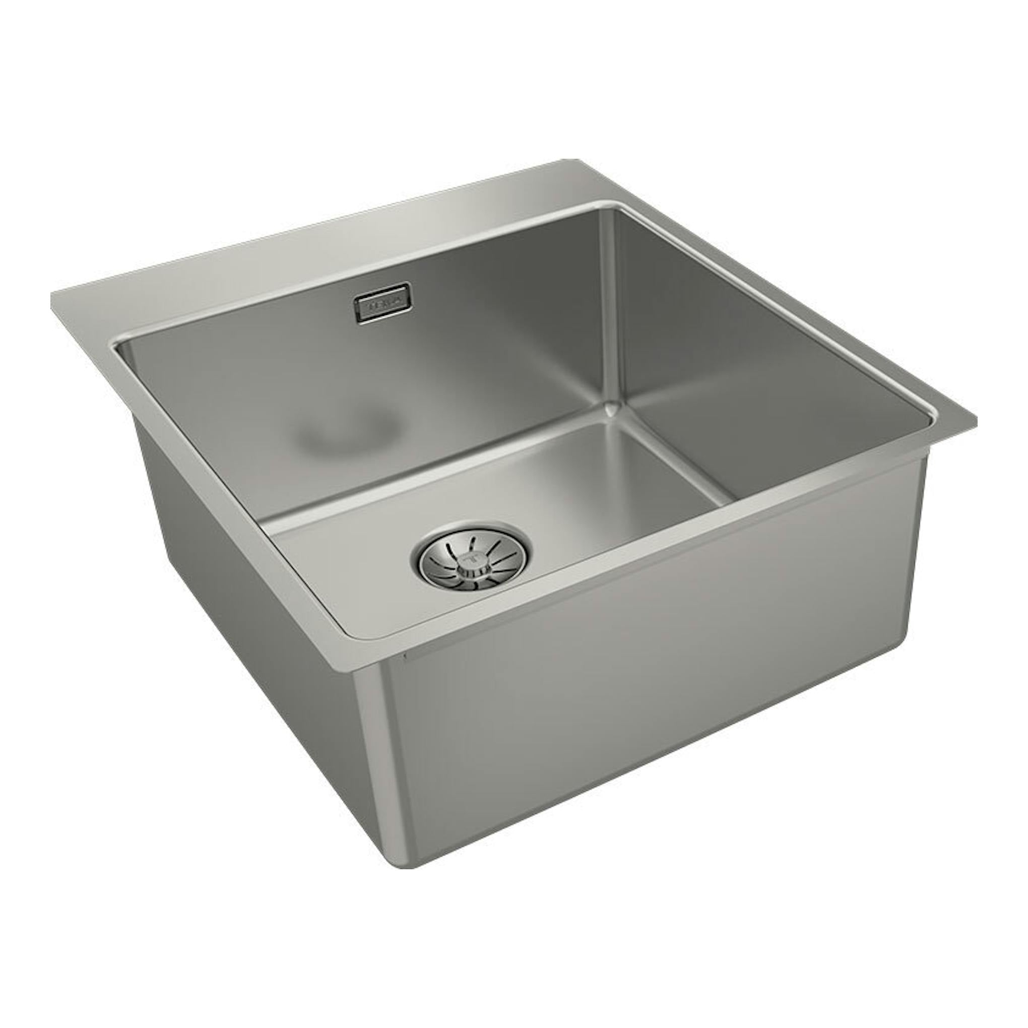 Fregadero Teka Forlinea RS15 4040 inox, vista en ángulo de una cuba rectangular de acero inoxidable.
