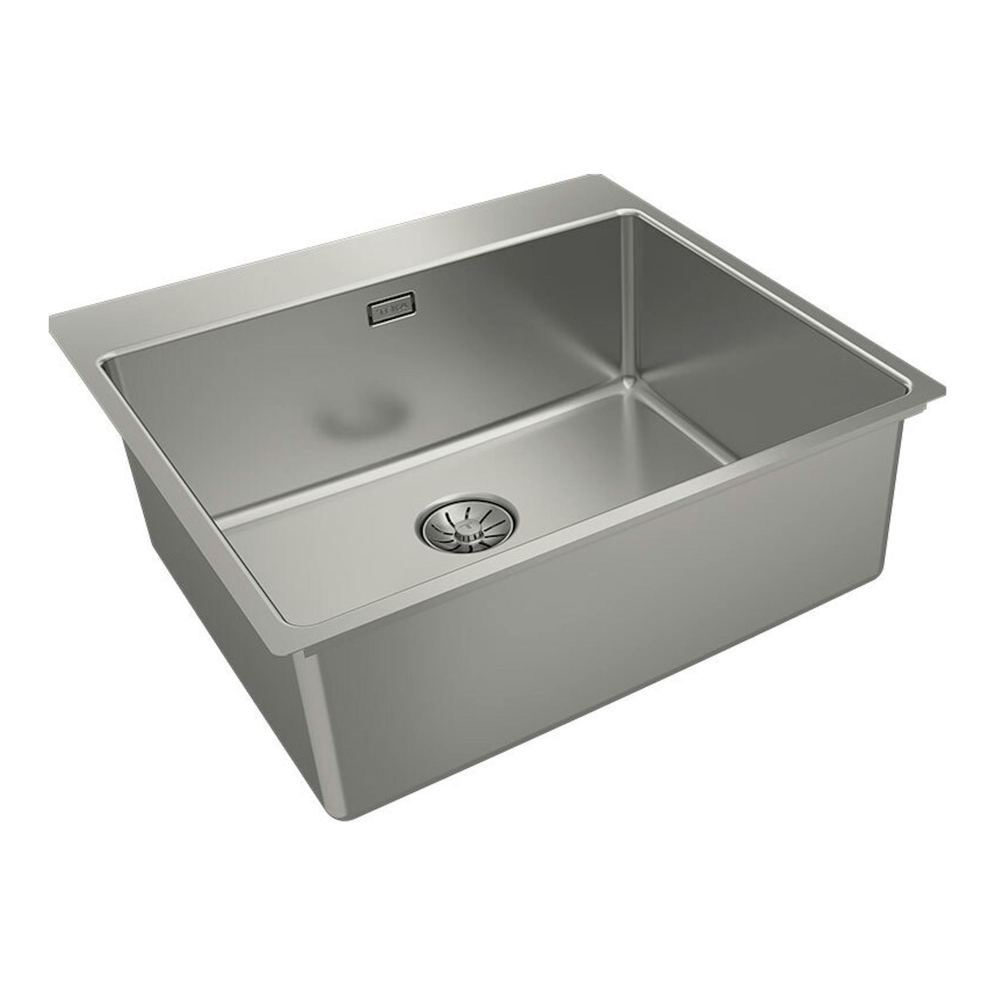 Fregadero Teka Forlinea RS15 5040 Inox de acero inoxidable, vista en ángulo con cubeta única y desagüe.