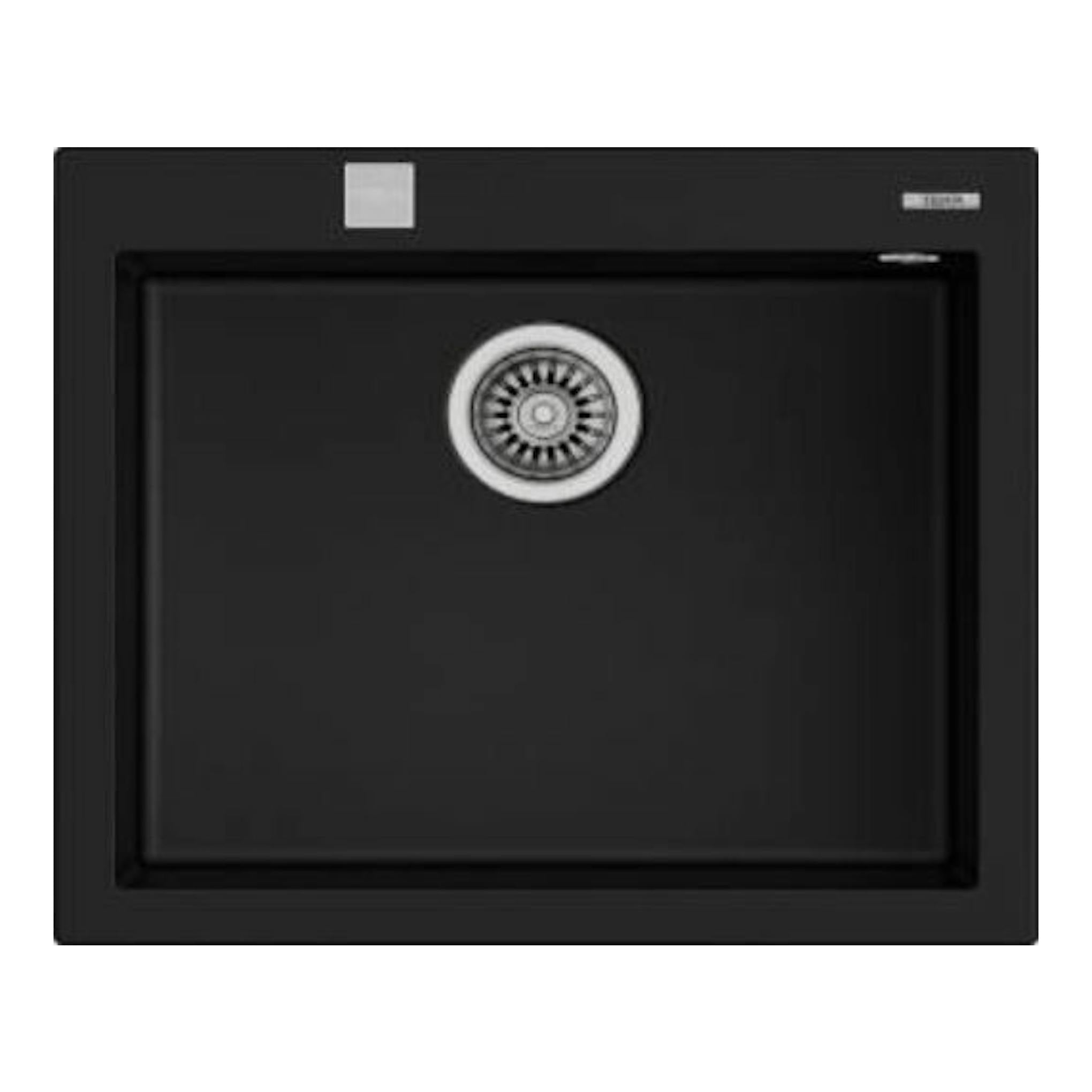 Fregadero Teka FORSQUARE 50.40 TG negro, vista frontal, con cubeta cuadrada y desagüe centrado.