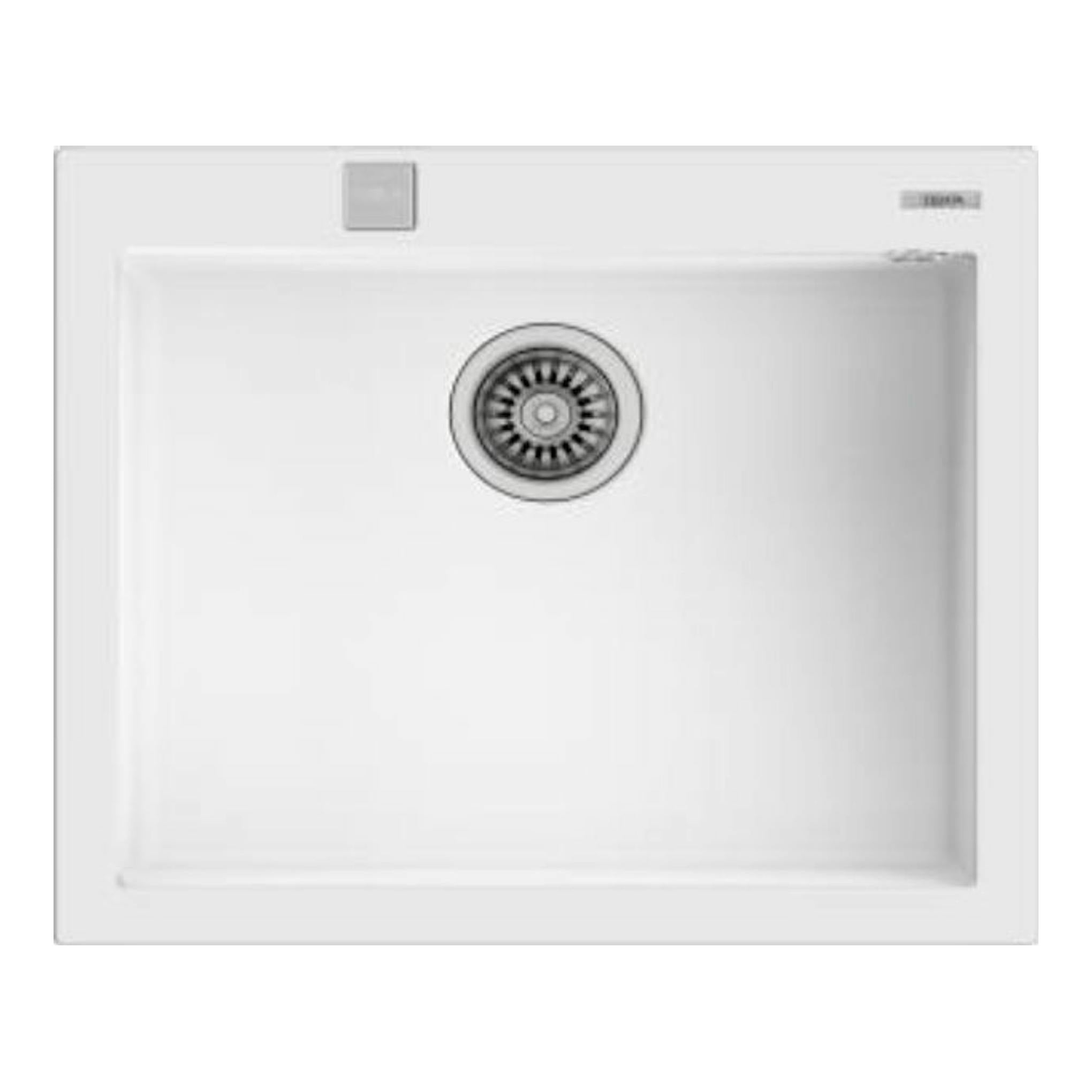 Fregadero Teka FORSQUARE 50.40 TG blanco, vista superior, cubeta rectangular con desagüe centrado.