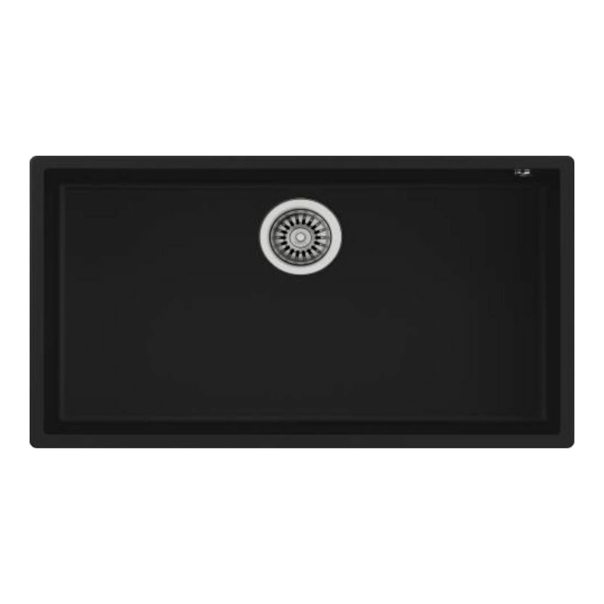 Fregadero Teka SQUARE 72.40 TG negro, vista superior de seno rectangular con desagüe central.