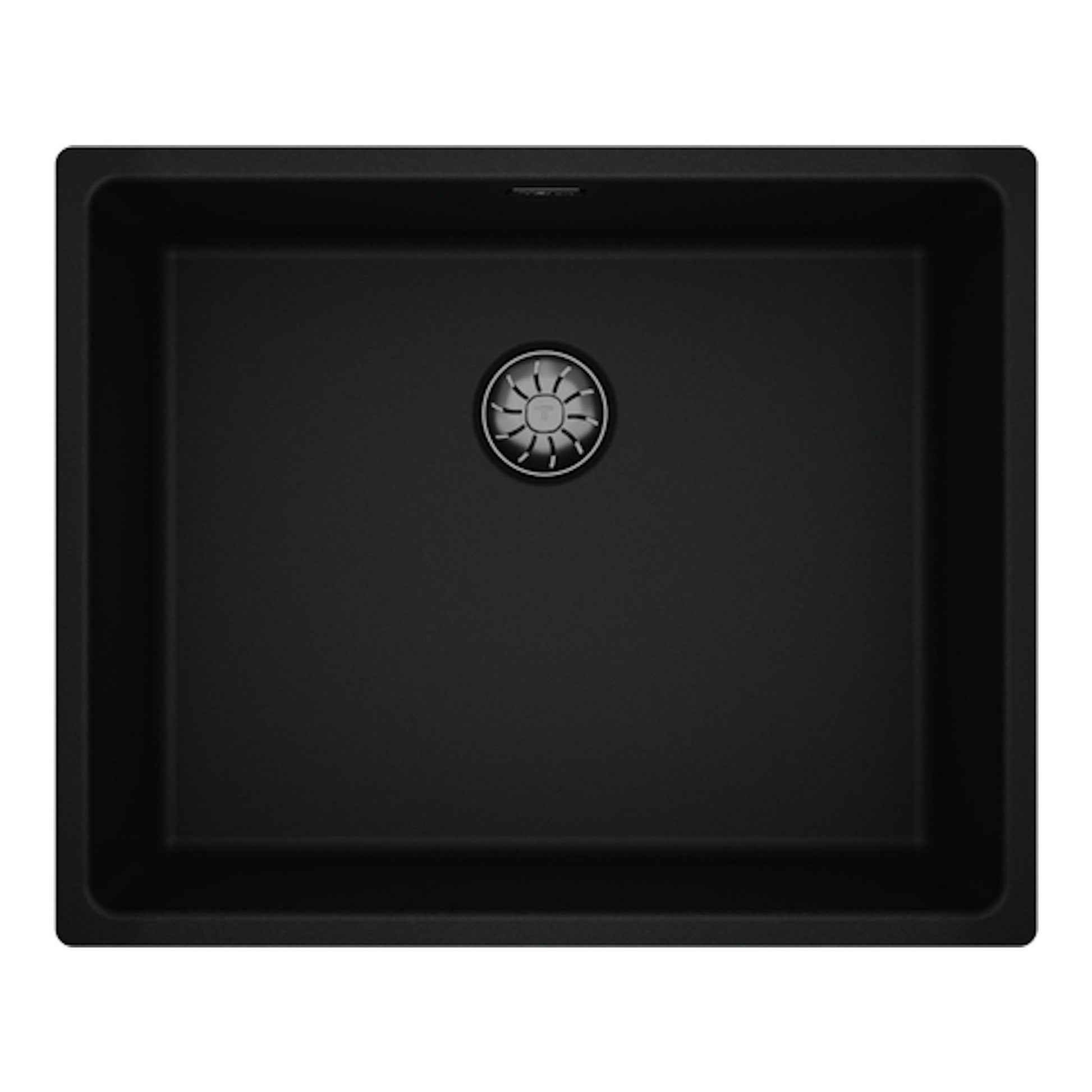 Fregadero Teka TopLine RS15 50.40 FBK negro, vista superior, una cubeta con desagüe central.
