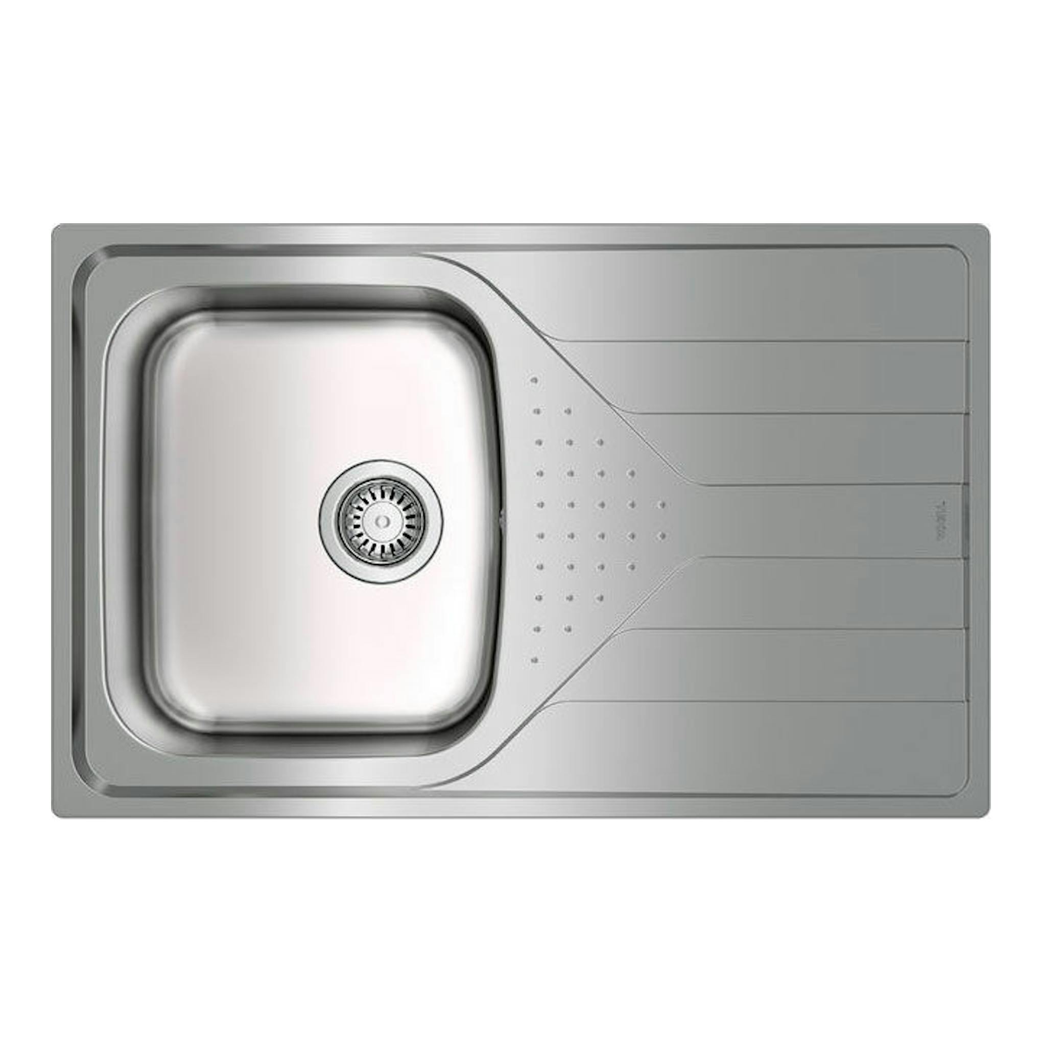 Fregadero Teka Universe 45 T-XP 1C 1E, vista superior, acero inoxidable, cubeta izquierda y escurridor derecho