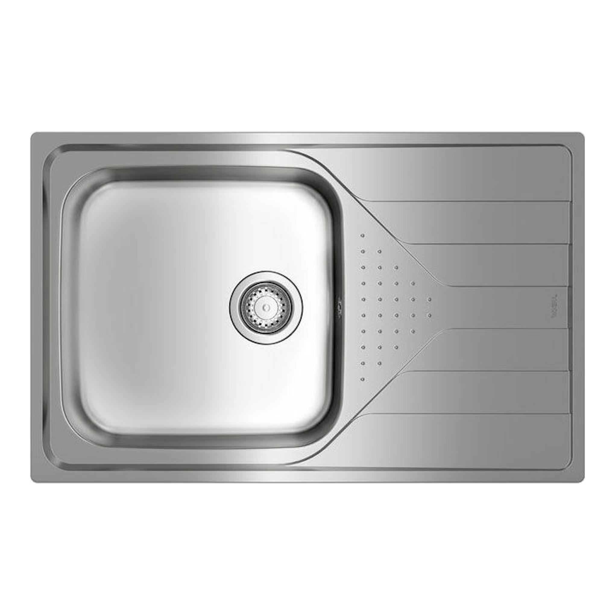 Fregadero Teka Universe 50 T-XP 1C 1E MAX Derecha, vista superior, acero inoxidable, cubeta izquierda y escurridor derecho.