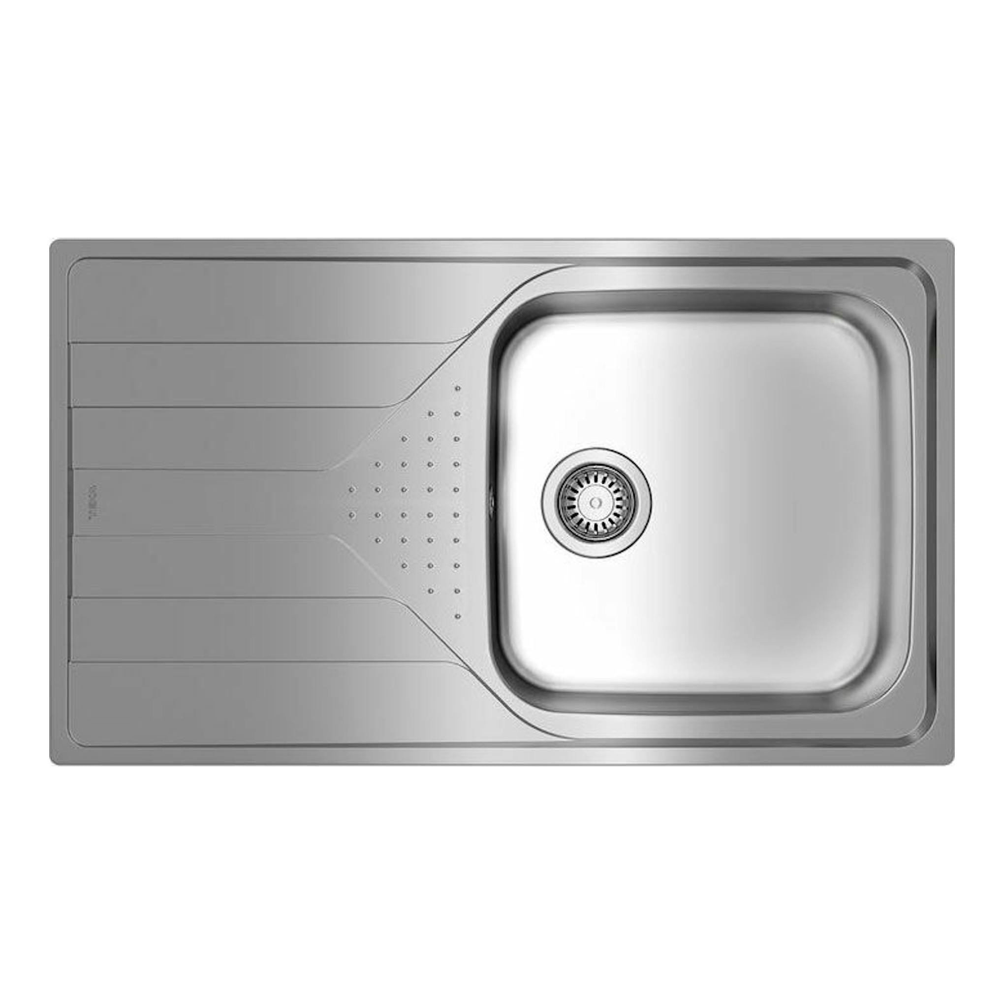 Fregadero Teka Universe 50 T-XP 1C 1E PLUS reversible, vista superior en acero inoxidable, cubeta derecha y escurridor izquierdo.