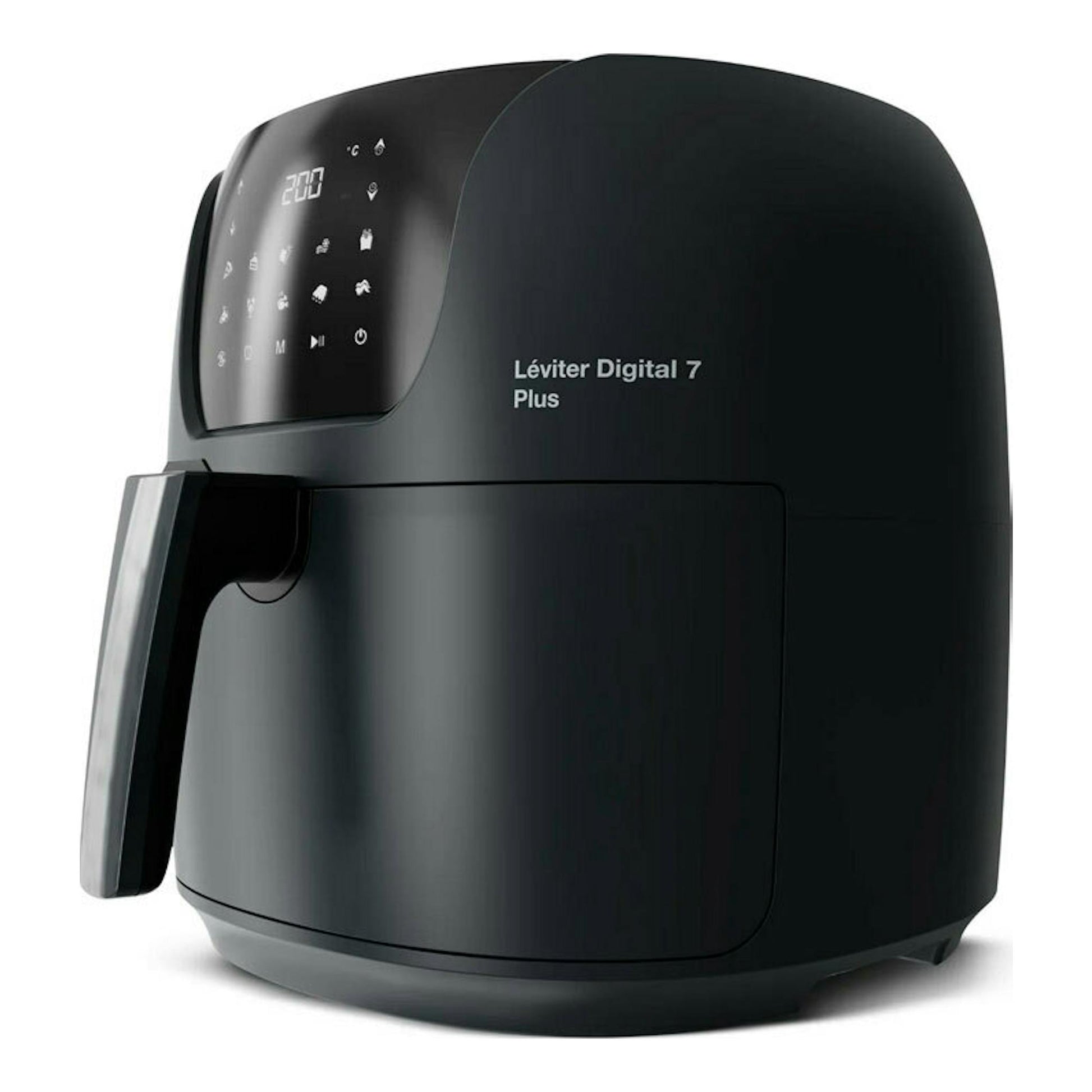 Freidora de aire negra Solac FA1800 Léviter Digital 7 Plus, vista frontal en 3/4