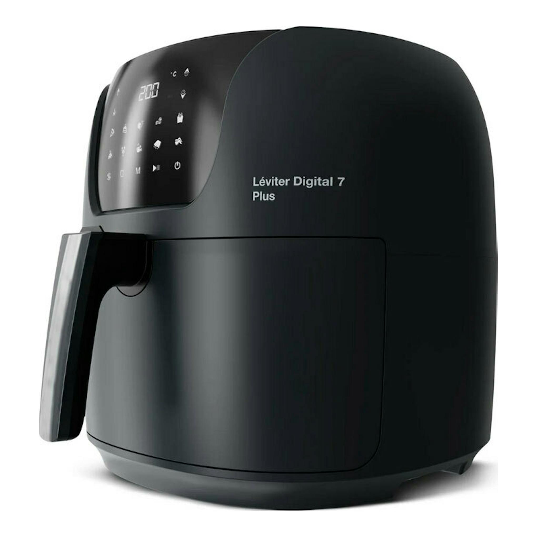 Freidora de aire negra Solac FA1800 Léviter Digital 7 Plus, vista frontal en 3/4