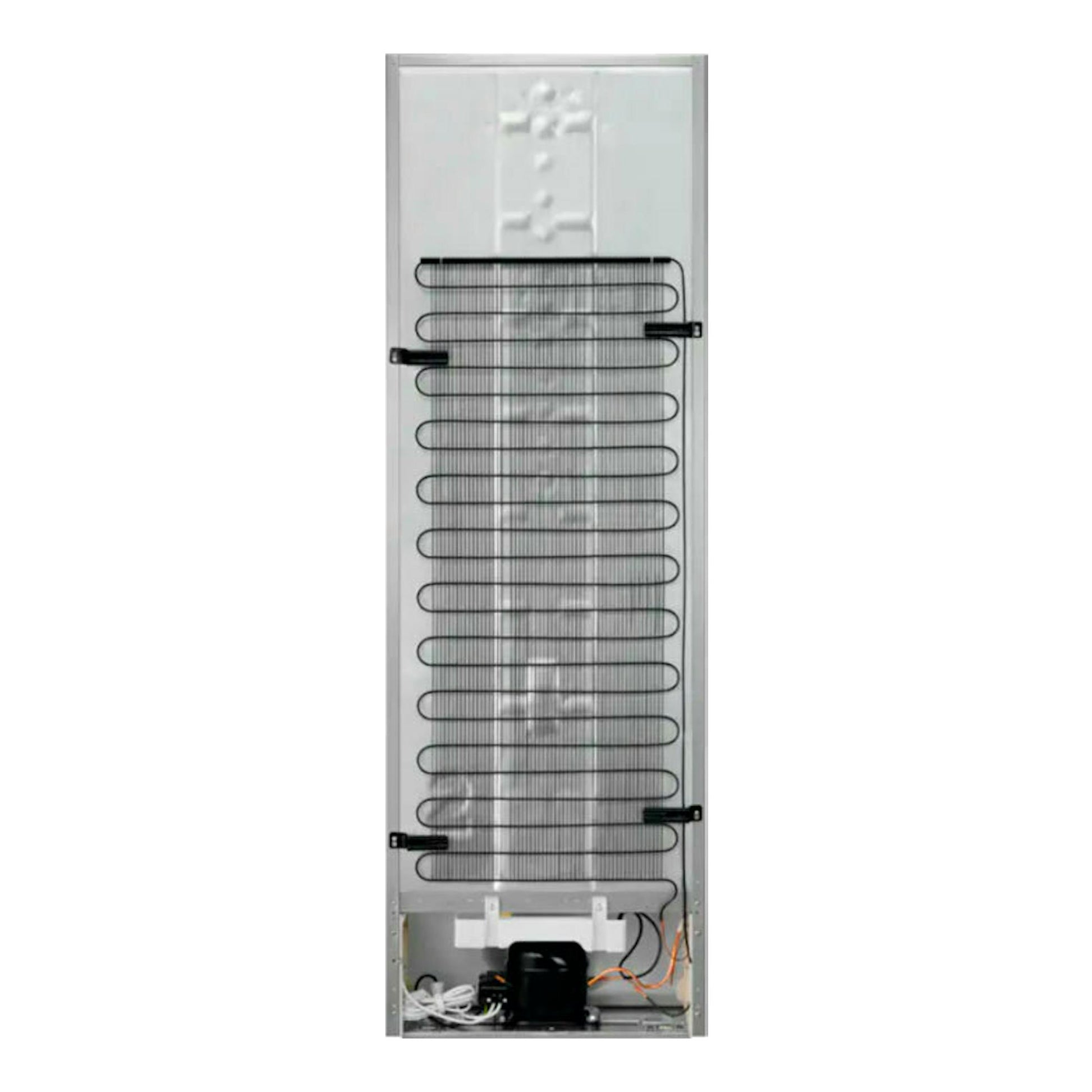 Frigorífico Electrolux LRS3DE39W blanco, vista trasera con serpentín y compresor visibles.