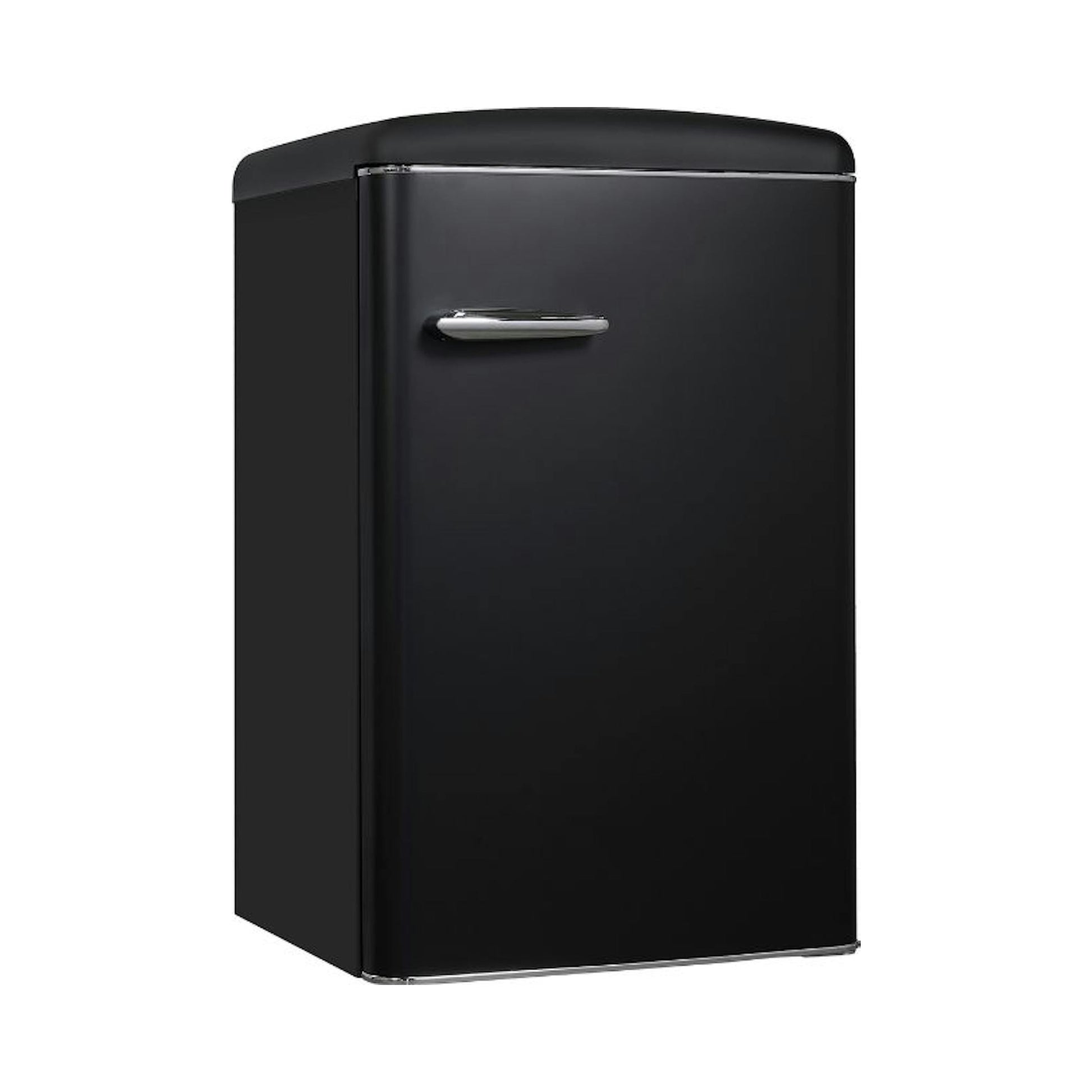 Frigorífico Exquisit RKS120-V-H-160E negro mate, vista frontal ligeramente en ángulo.