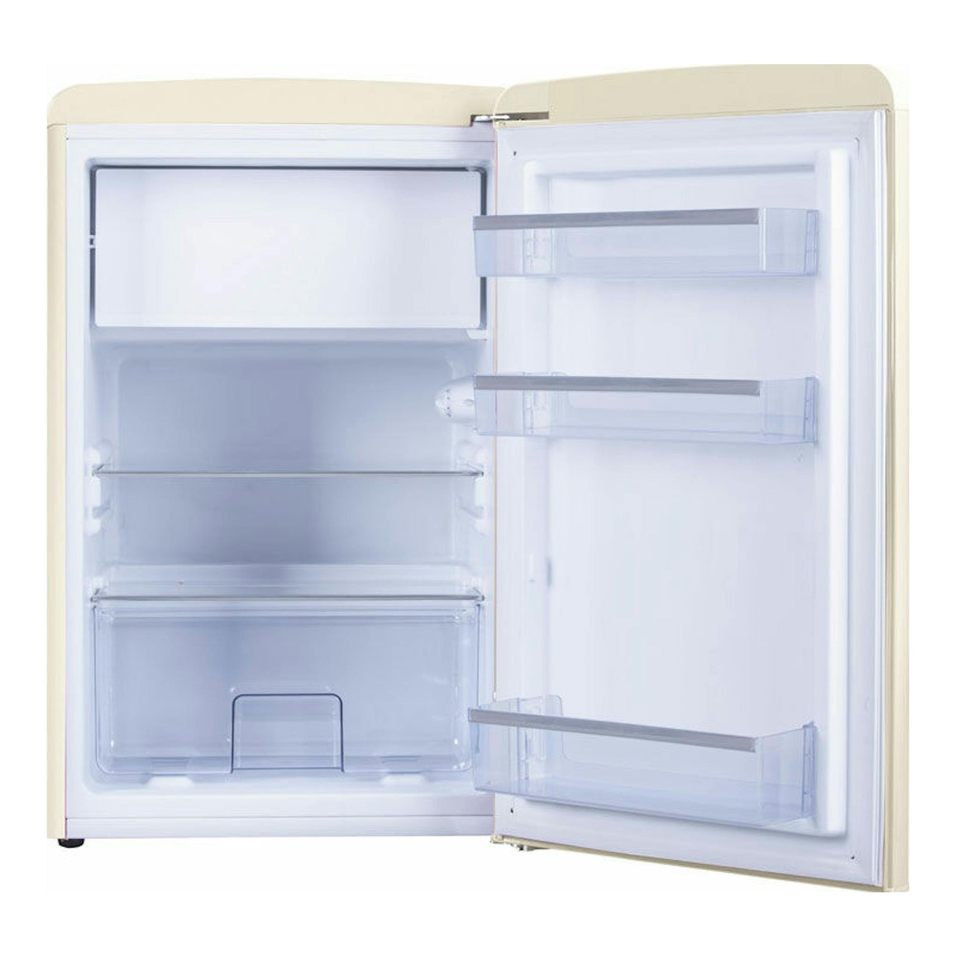 Frigorífico Fagor 3FFV855BG crema, de una puerta, abierto en vista frontal, con interior blanco.