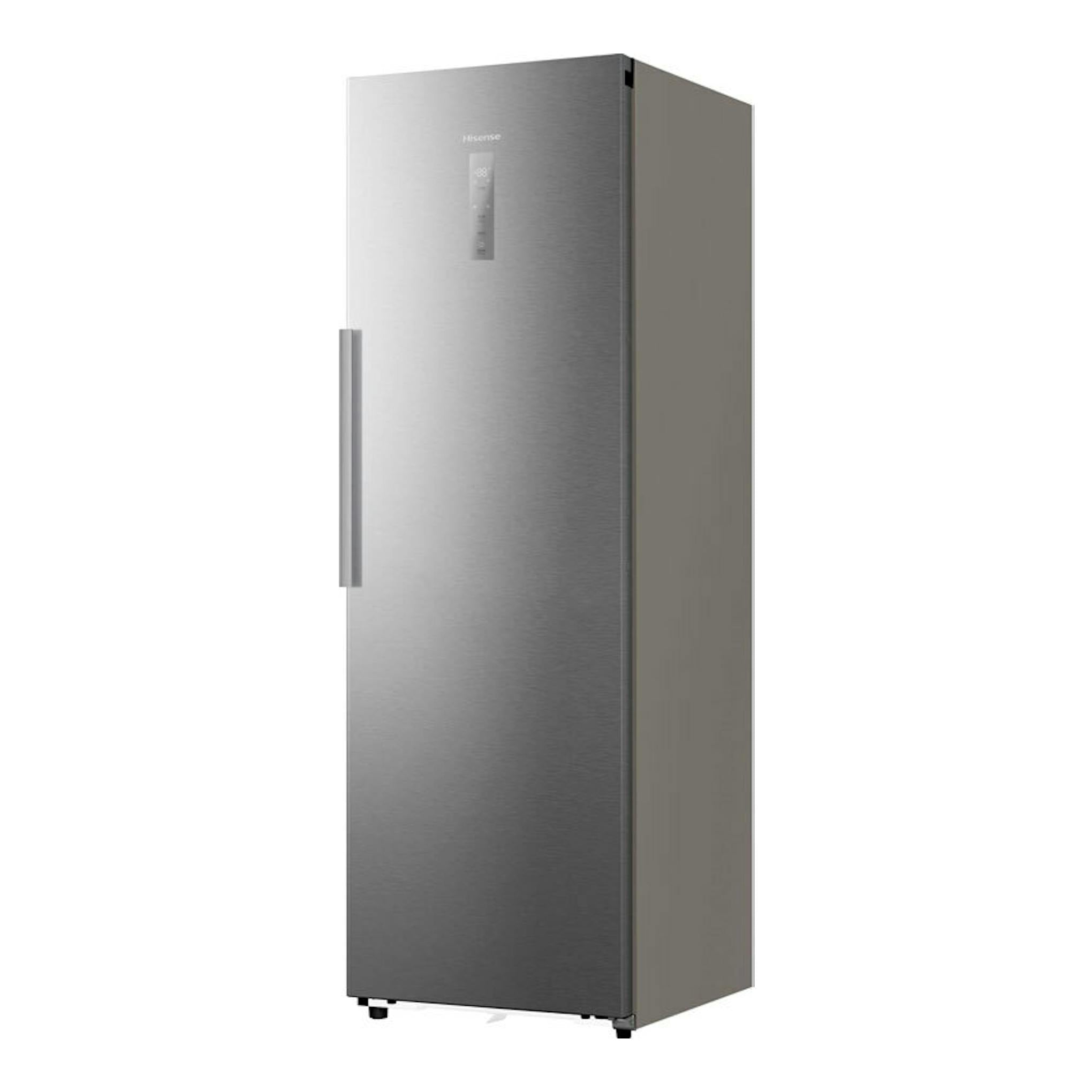 Frigorífico Hisense RL3K370SAIE inox de una puerta, vista frontal en ángulo.