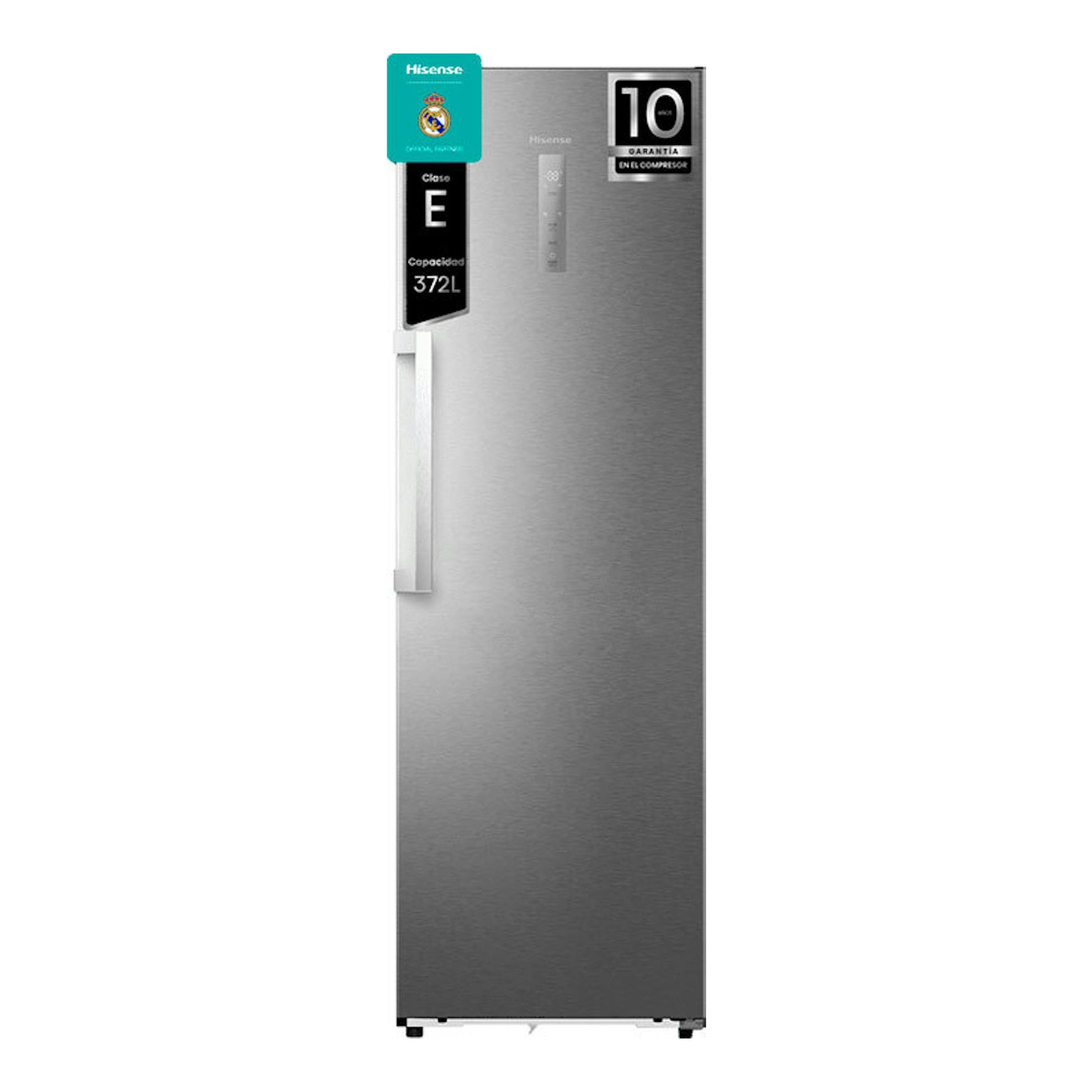 Frigorífico Hisense RL3K370SAIE1 inox, vista frontal, una puerta, con tirador vertical.