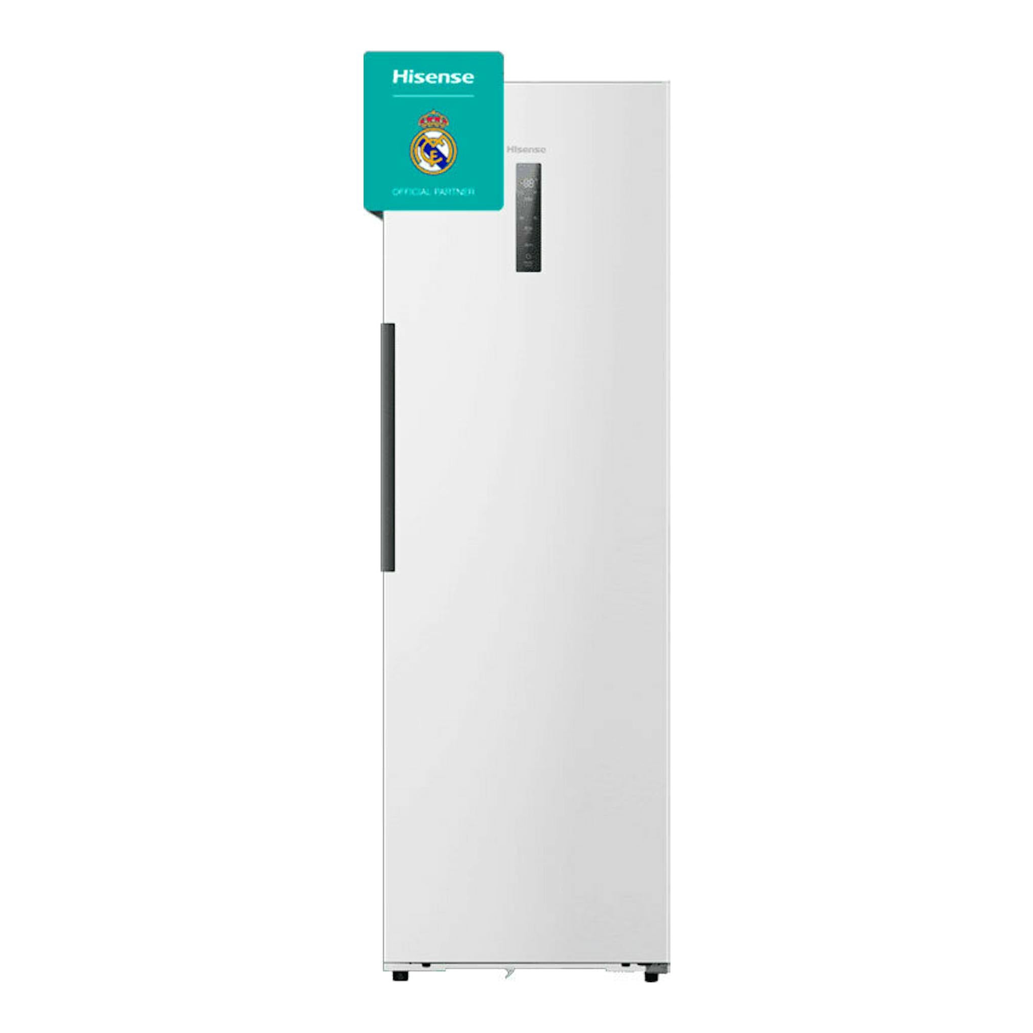 Frigorífico Hisense RL3K370SEWE blanco, vista frontal de una puerta, con tirador vertical y panel superior.
