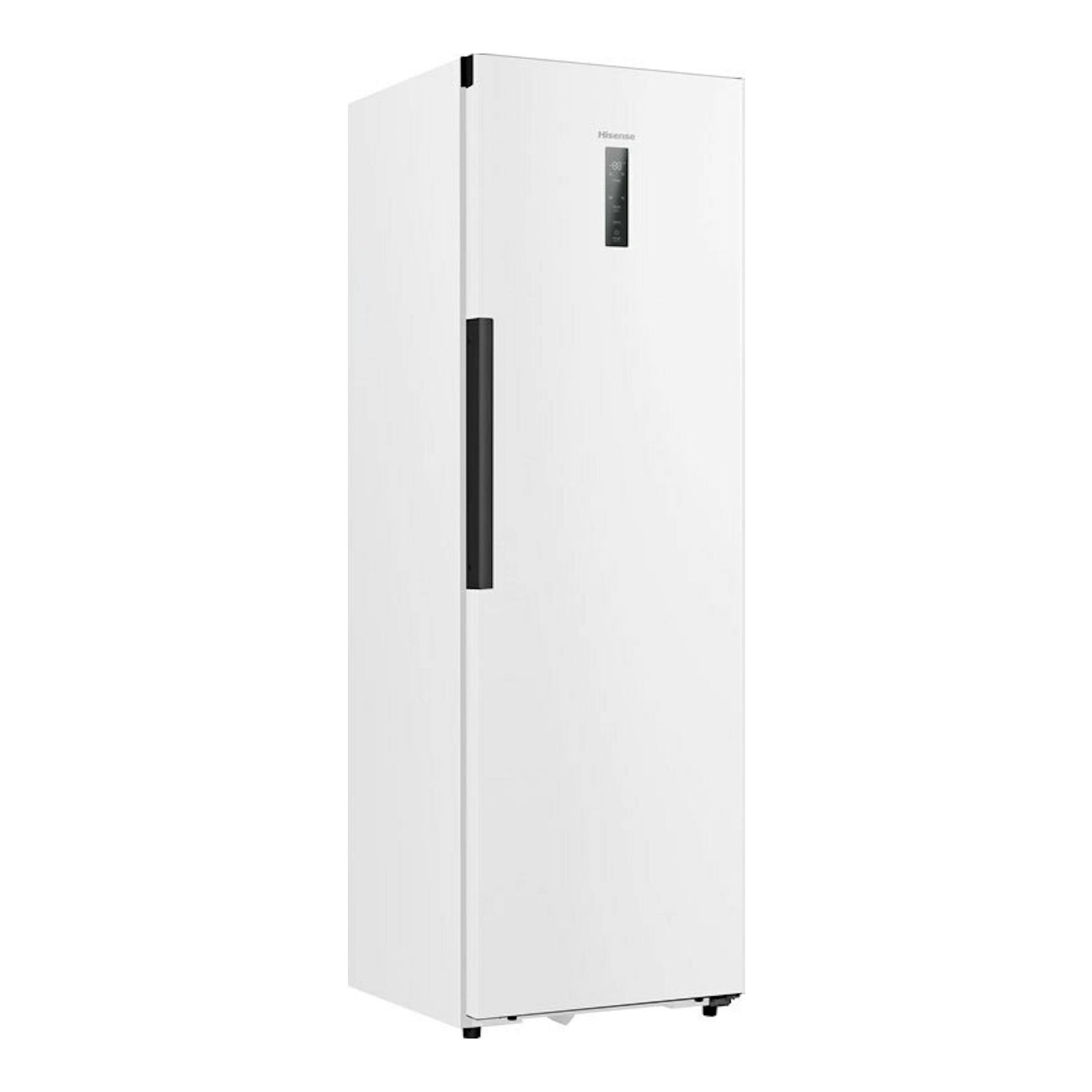 Frigorífico Hisense RL3K370SEWE blanco, vista frontal en ángulo, con tirador negro y panel superior.