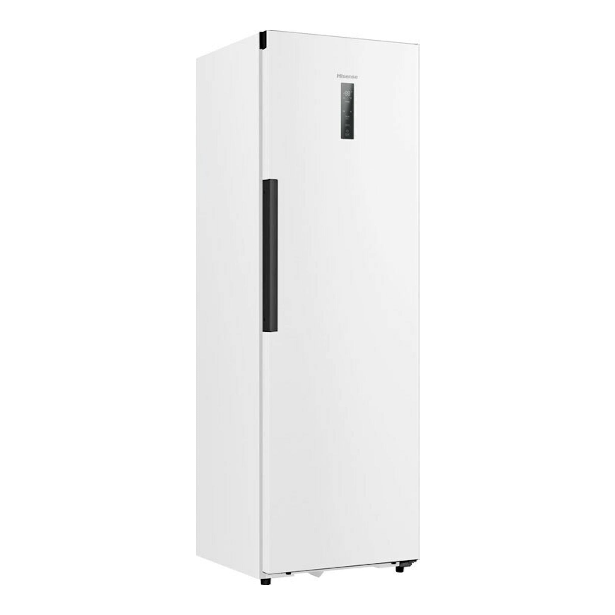 Frigorífico Hisense RL3K370SEWE blanco, vista frontal en ángulo, con tirador negro y panel superior.