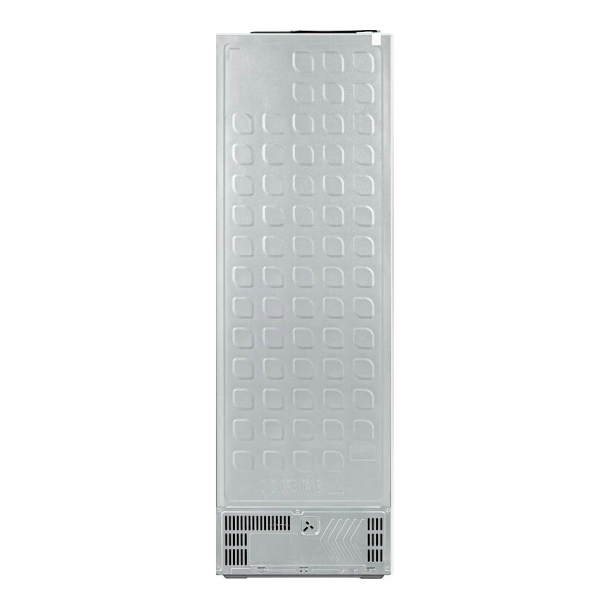 Frigorífico Hisense RL3K370SEWE blanco, vista trasera vertical con panel metálico.
