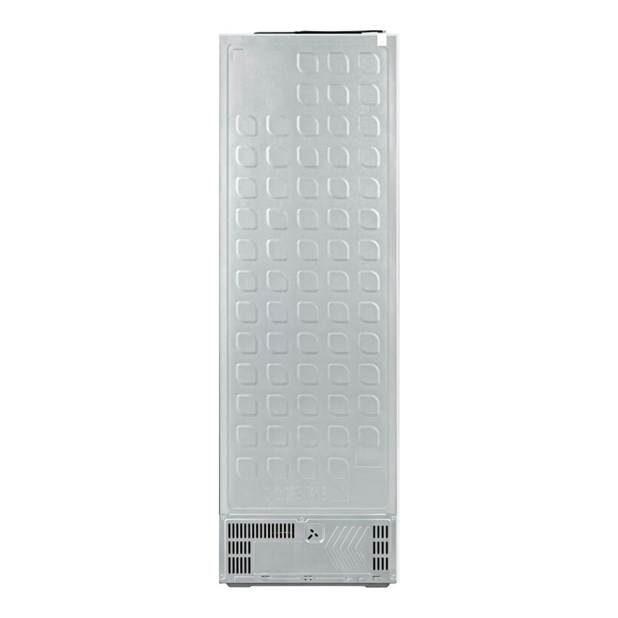 Frigorífico Hisense RL3K370SEWE blanco, vista trasera vertical con panel metálico.