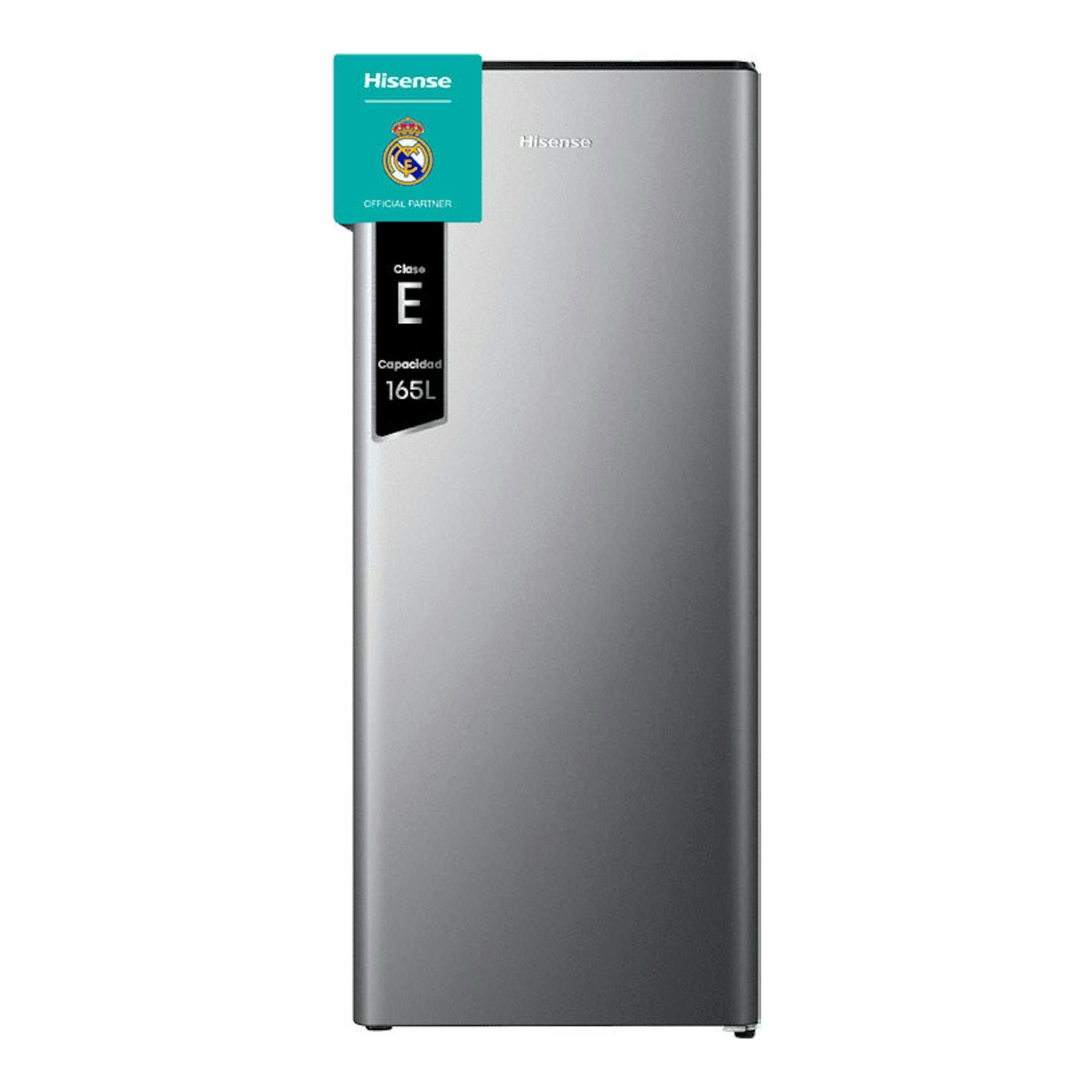 Frigorífico Hisense RR220D4BDE inox, vista frontal, de una puerta, color plateado.
