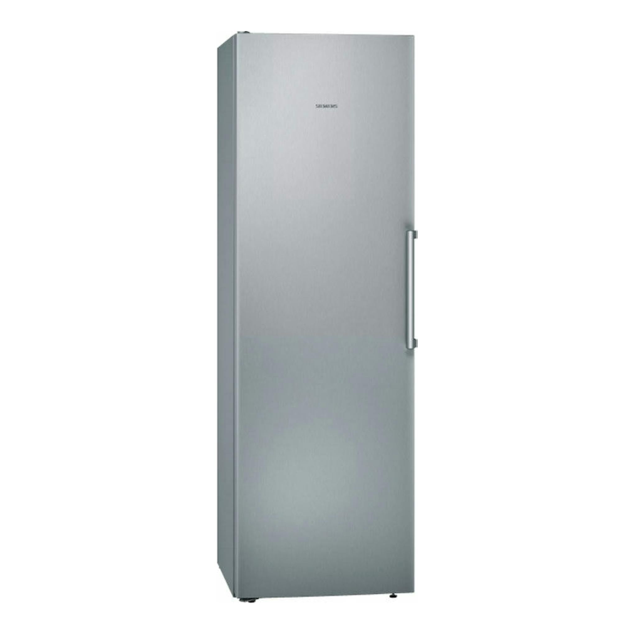 Frigorífico Siemens KS36VVIEP de una puerta, inox, vista frontal ligeramente inclinada, con tirador vertical.