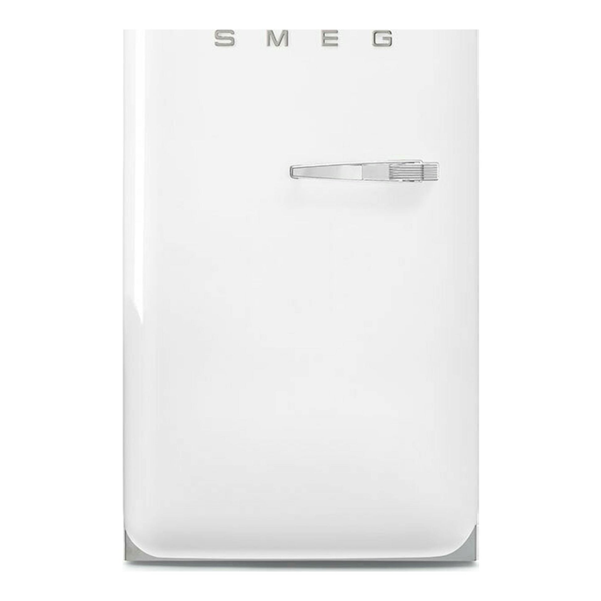 Frigorífico Smeg FAB10LWH6 blanco, vista frontal, con una puerta y tirador cromado.