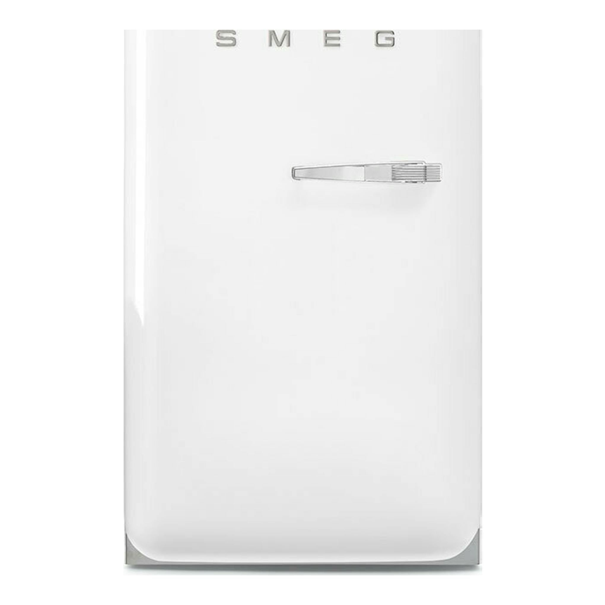 Frigorífico Smeg FAB10LWH6 blanco, vista frontal, con una puerta y tirador cromado.