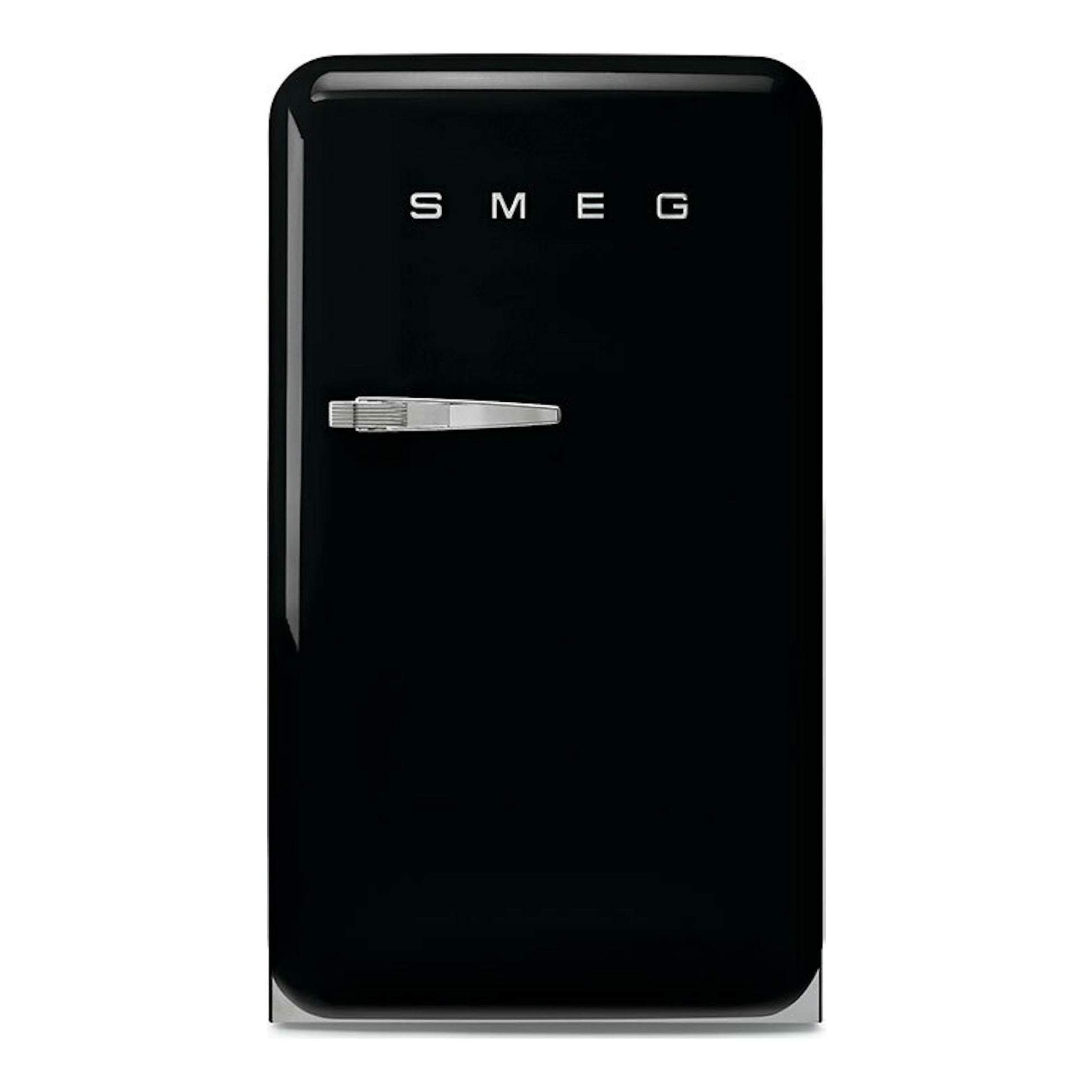 Frigorífico Smeg FAB10RBL6 negro, vista frontal, con logo Smeg y tirador cromado.