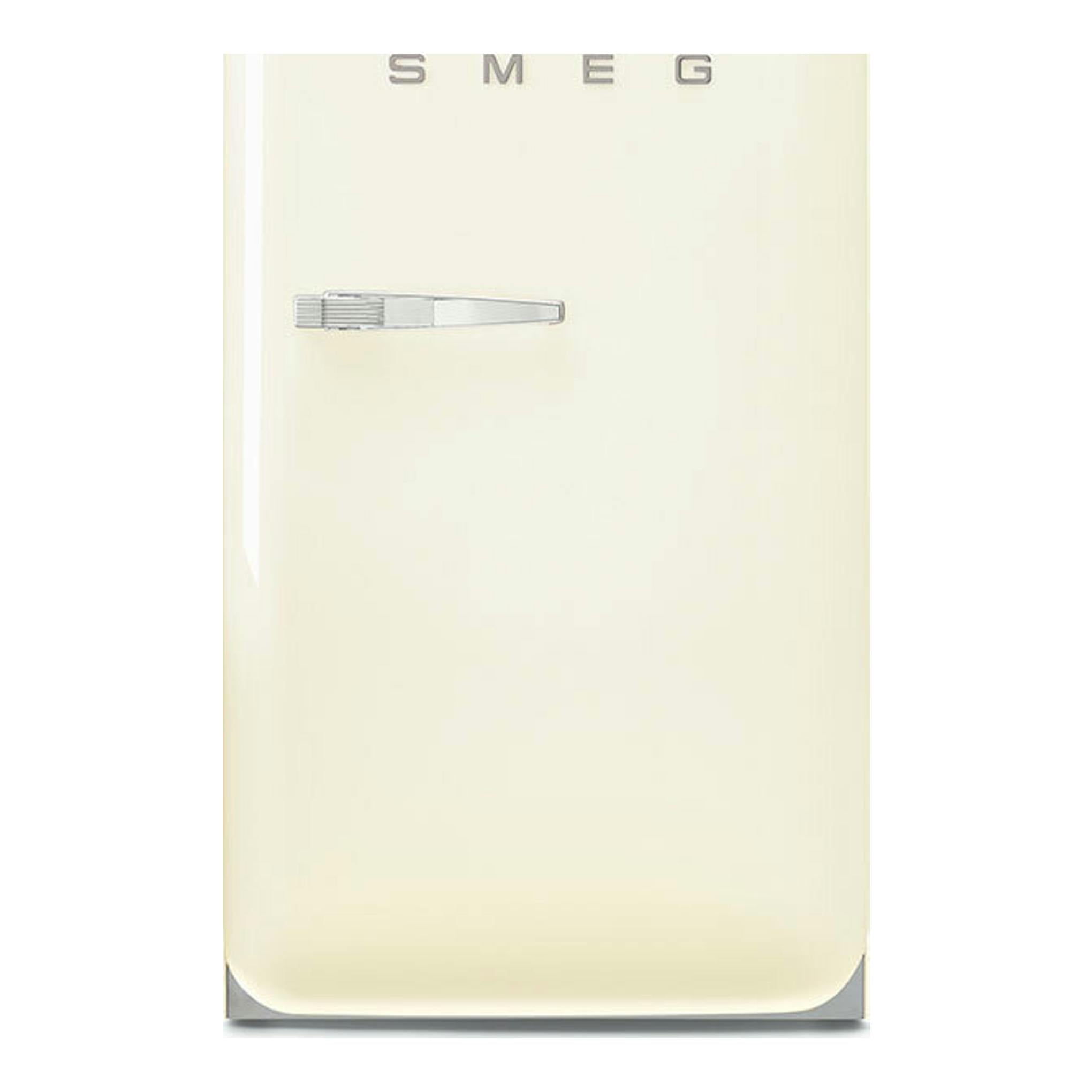 Frigorífico Smeg FAB10RCR6 crema, vista frontal, una puerta, con logo SMEG.