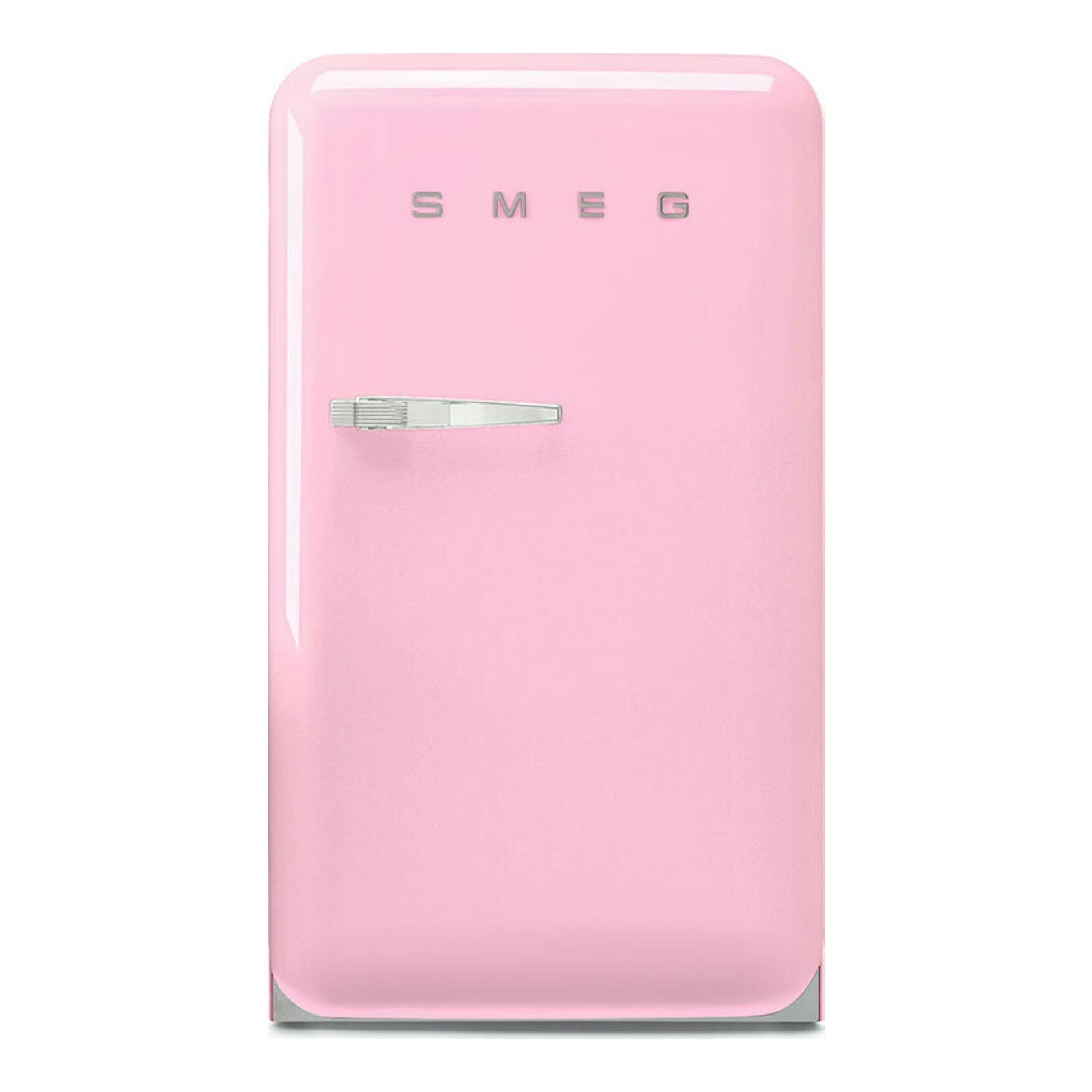 Frigorífico Smeg FAB10RPK6 rosa, vista frontal de una puerta con tirador cromado.