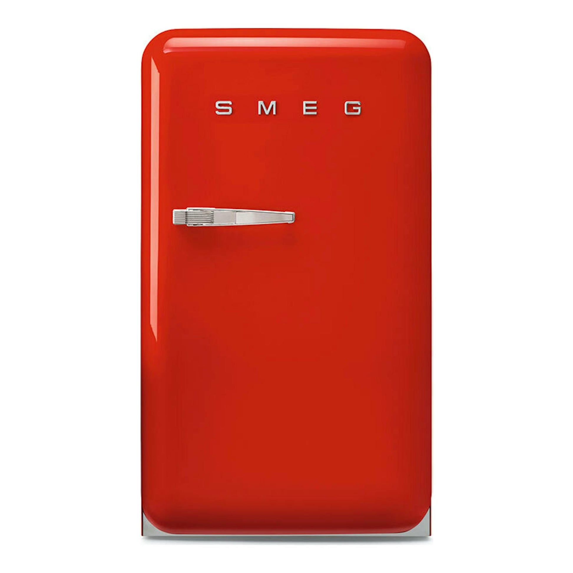 Frigorífico Smeg FAB10RRD6 rojo, vista frontal de una puerta, con asa cromada.