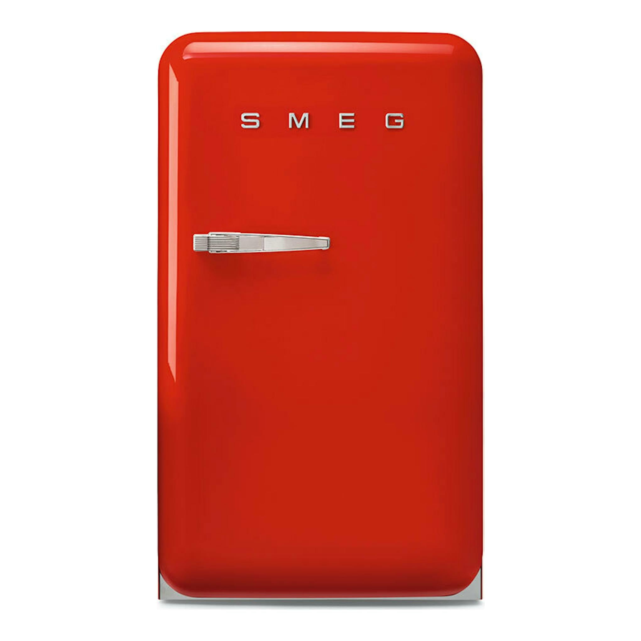 Frigorífico Smeg FAB10RRD6 rojo, vista frontal de una puerta, con asa cromada.