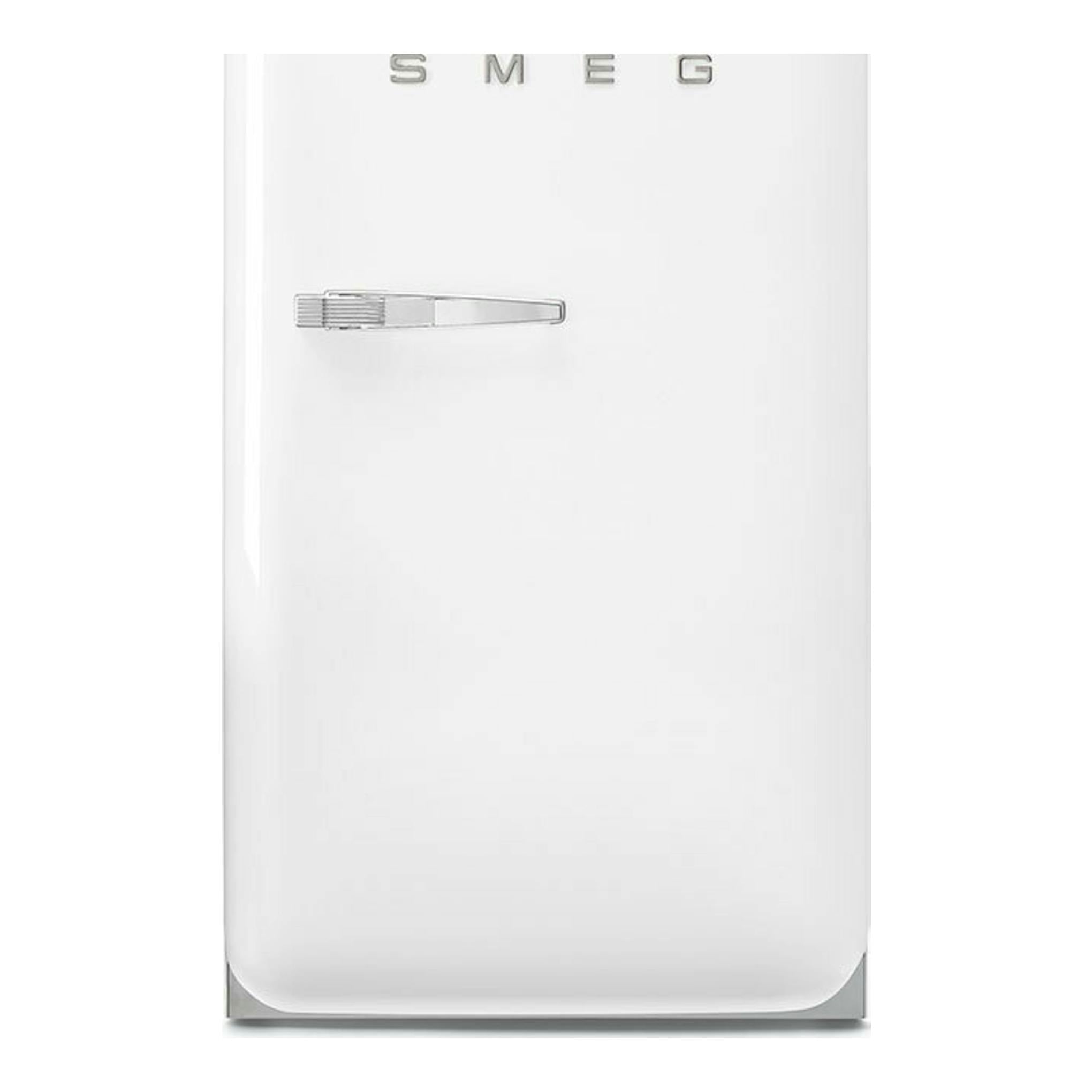 Frigorífico Smeg FAB10RWH6 blanco, vista frontal, una puerta con tirador cromado.