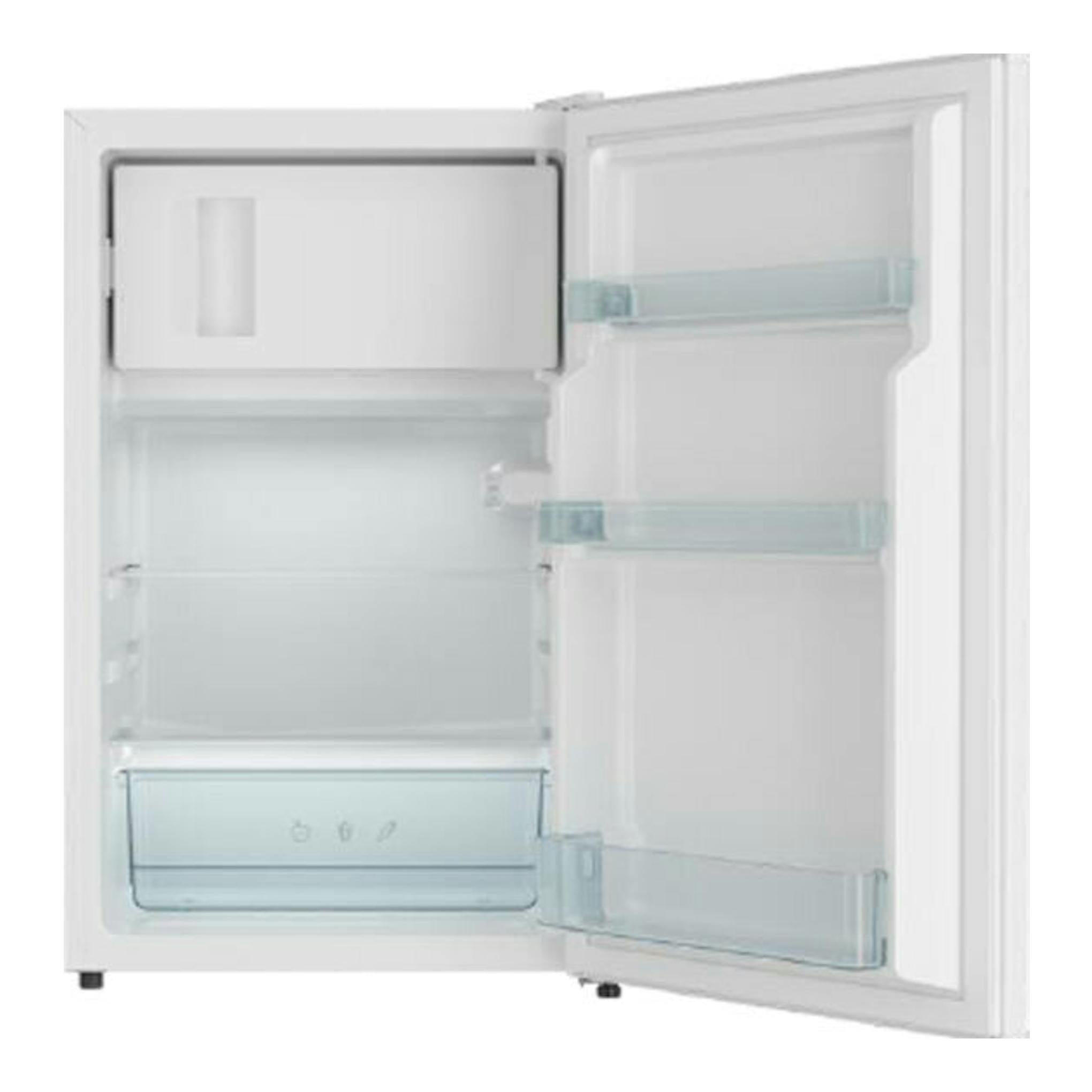 Frigorífico Teka RSR10138 blanco, vista frontal con la puerta abierta e interior visible.