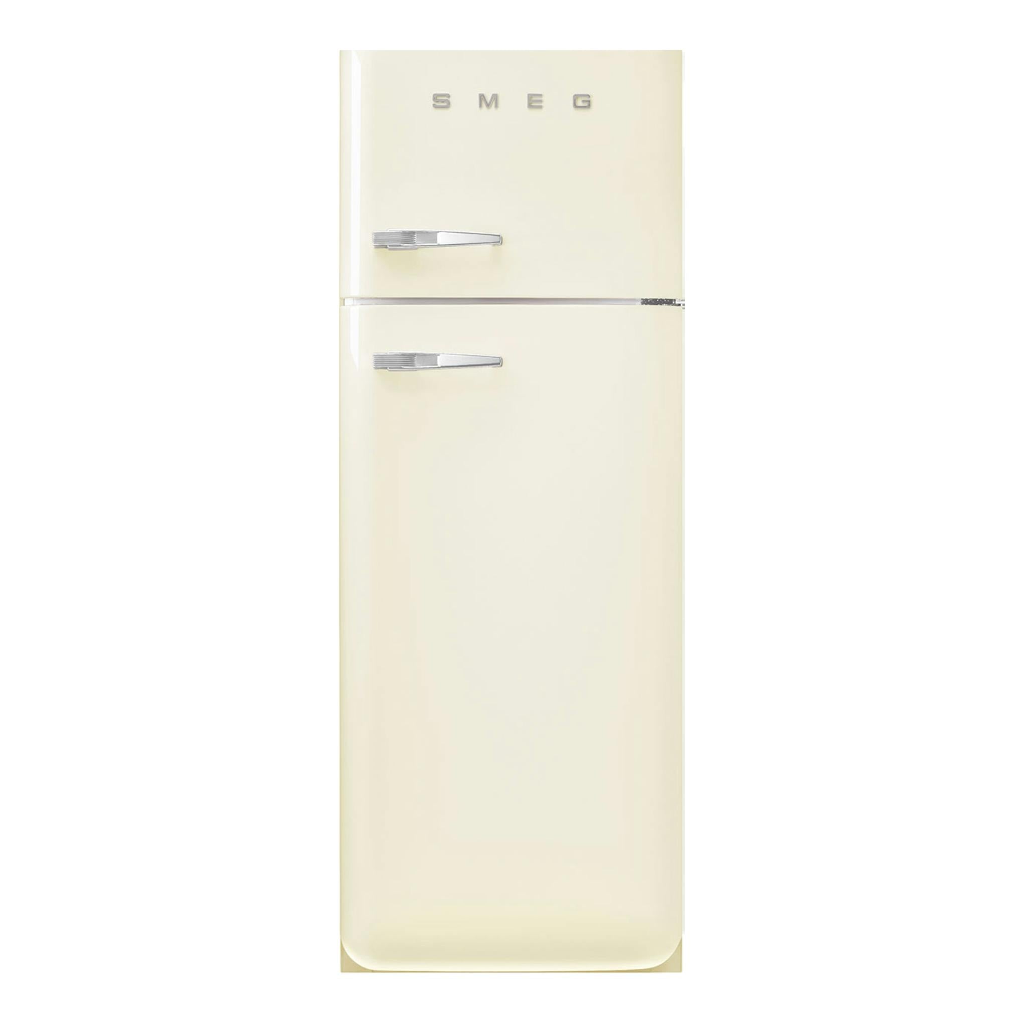 Frigorífico Smeg FAB30RCR6 crema, vista frontal, dos puertas con tiradores cromados.
