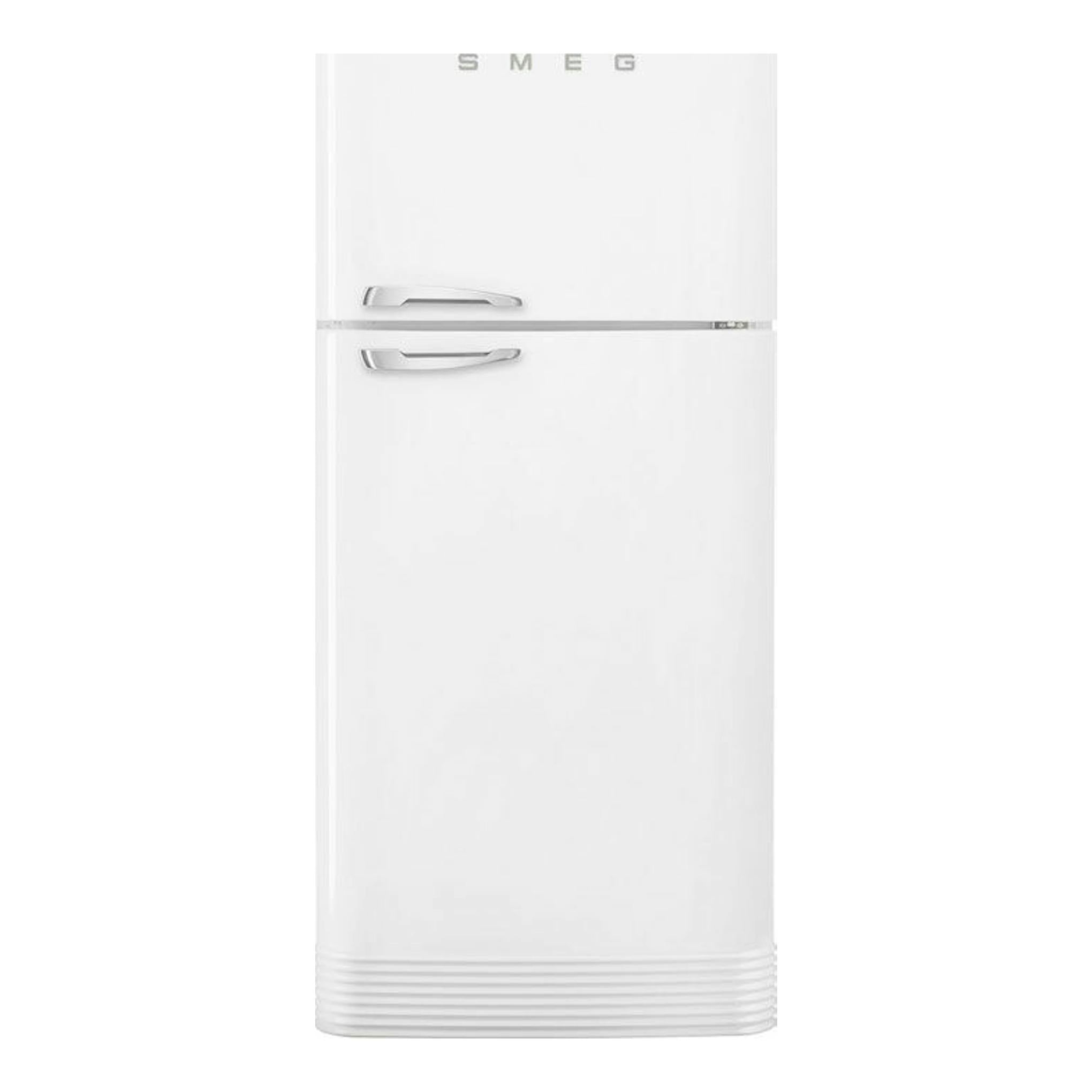 Frigorífico Smeg FAB50RWH5 blanco, vista frontal, con dos puertas.