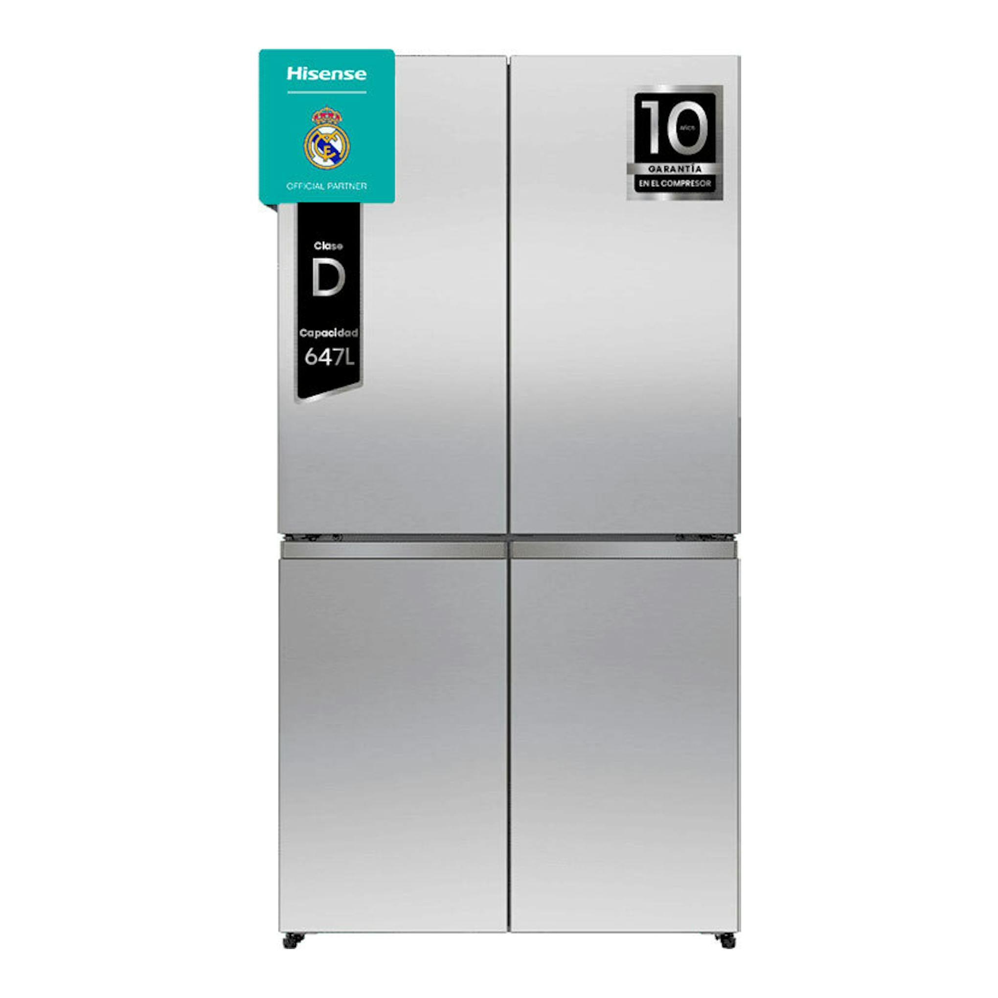 Frigorífico americano Hisense RQ5P640SSSD inox, vista frontal, cuatro puertas.