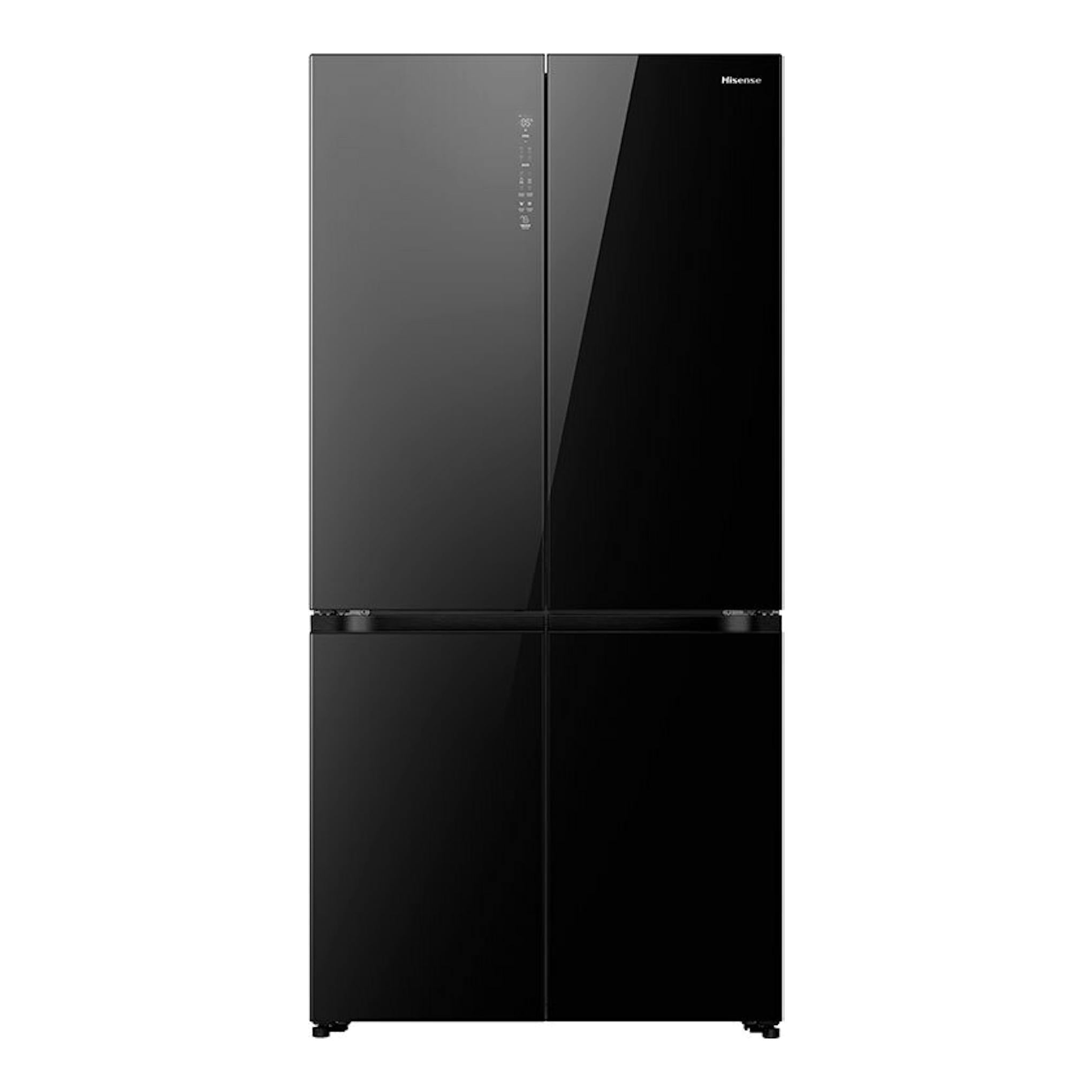 Frigorífico americano Hisense RQ768N4GBE de cristal negro, vista frontal.
