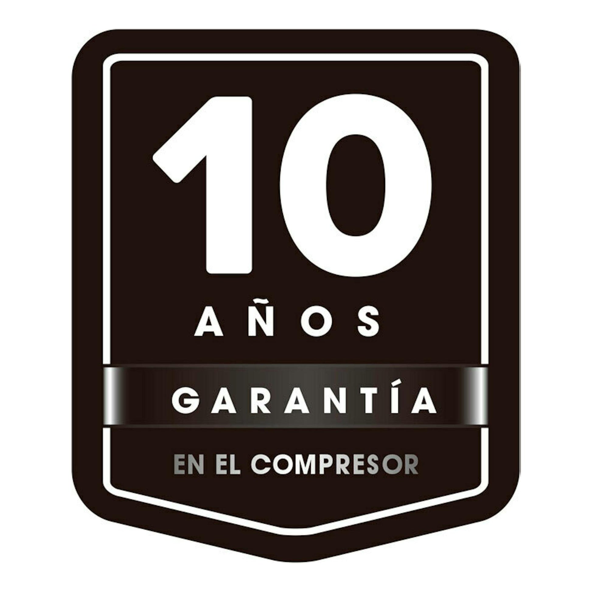 Hisense RS3P538NAIE: sello negro con texto «10 años garantía en el compresor».