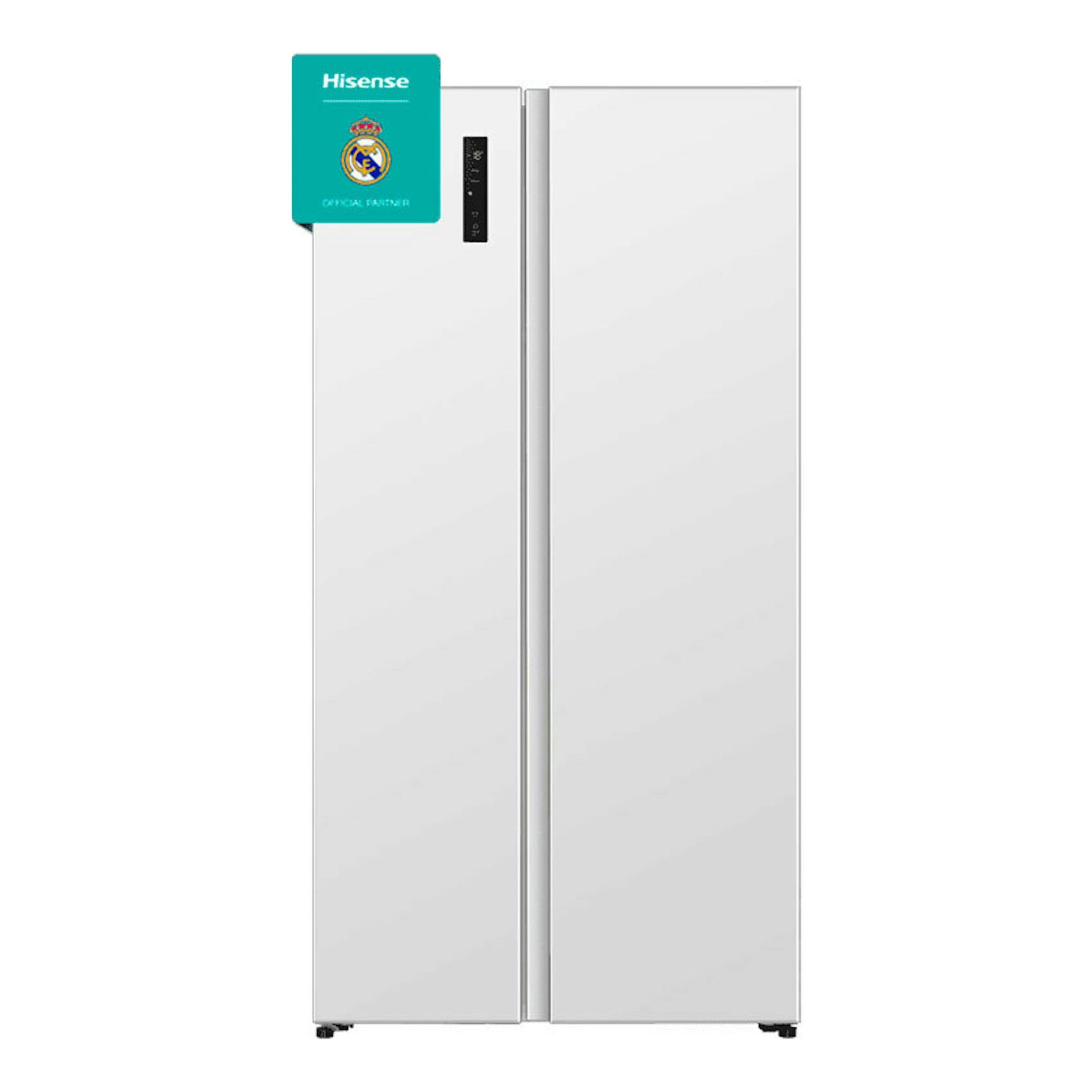 Frigorífico americano Hisense blanco, vista frontal.