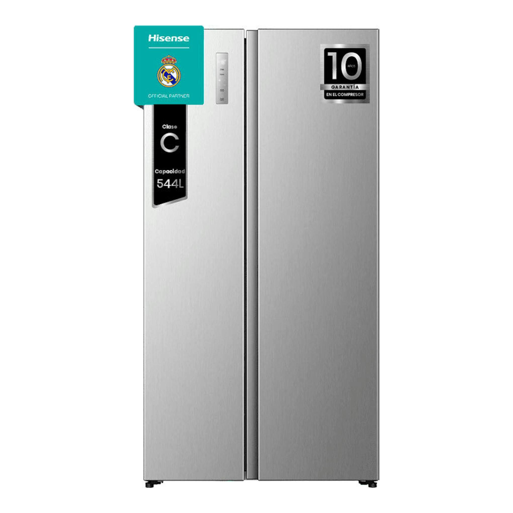 Frigorífico americano Hisense RS3P558NEIC inox, vista frontal, puertas dobles, acabado acero inoxidable.