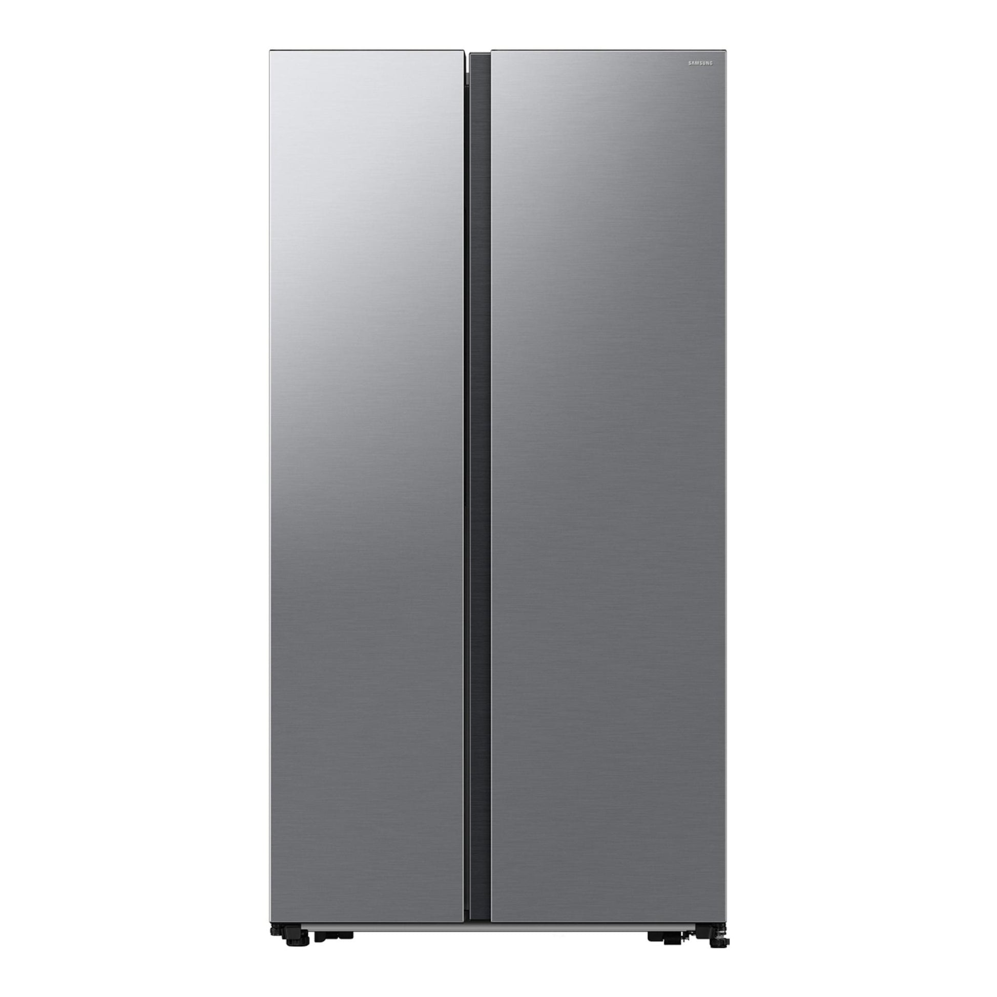 Frigorífico americano Samsung RS57DG400EM9EF, vista frontal, acabado plateado de dos puertas.