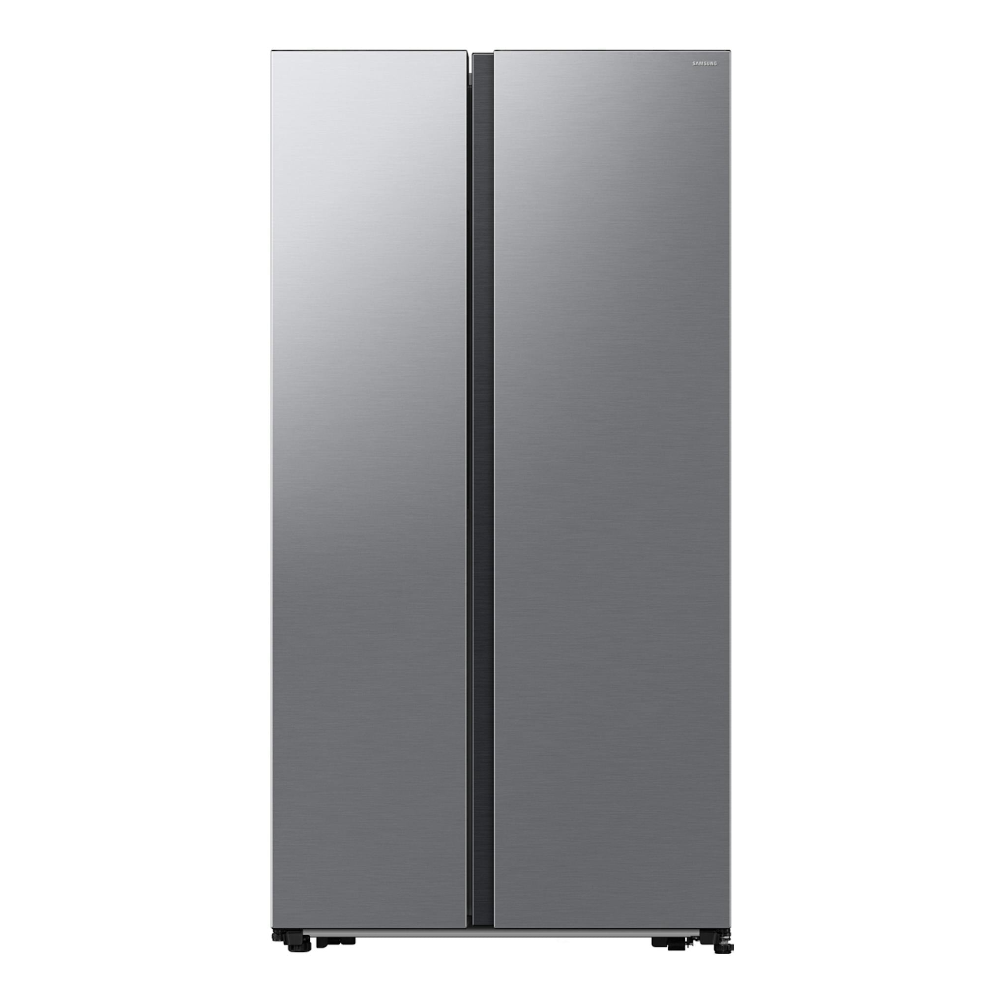 Frigorífico americano Samsung RS57DG400EM9EF, vista frontal, acabado plateado de dos puertas.