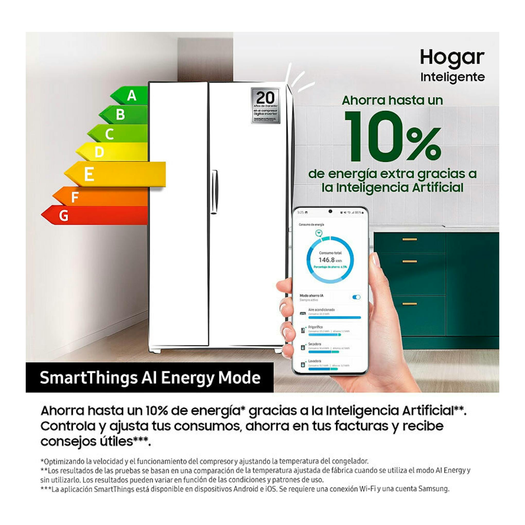 Frigorífico americano Samsung RS70F65KETEF, vista frontal, puertas dobles blancas.