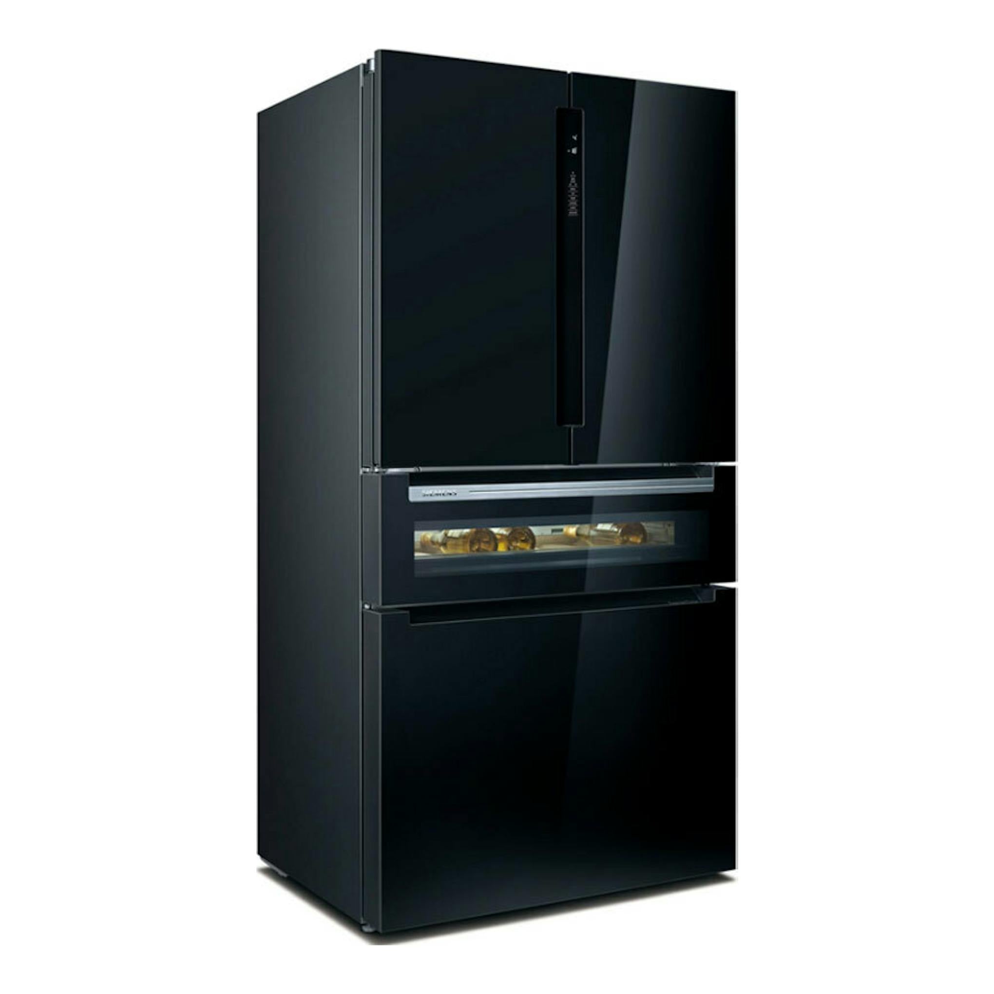 Frigorífico americano Siemens KF96RSBEA negro, vista frontal en tres cuartos.