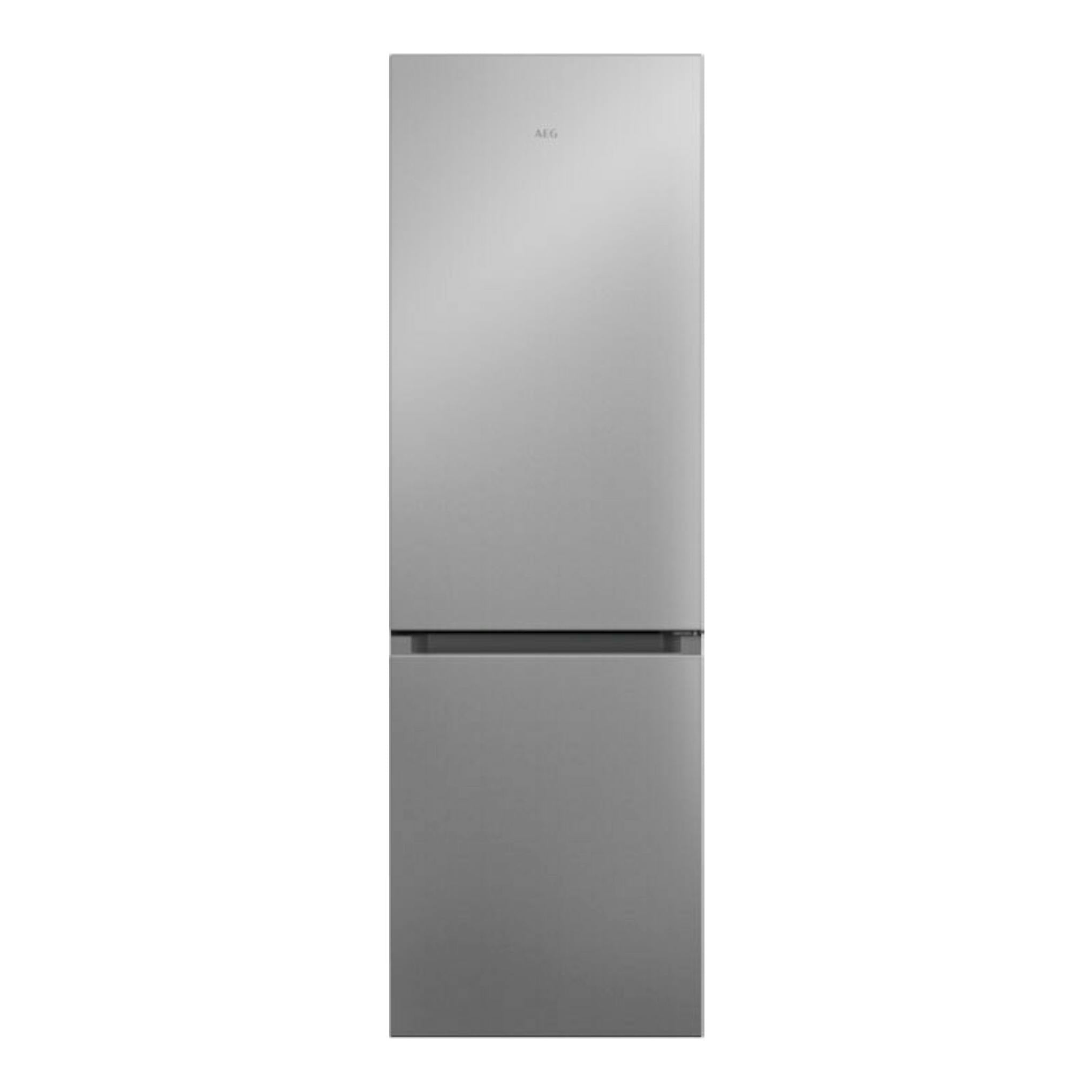 Frigorífico combi AEG ORC6N321DS en inox, vista frontal, con dos puertas y tirador integrado.